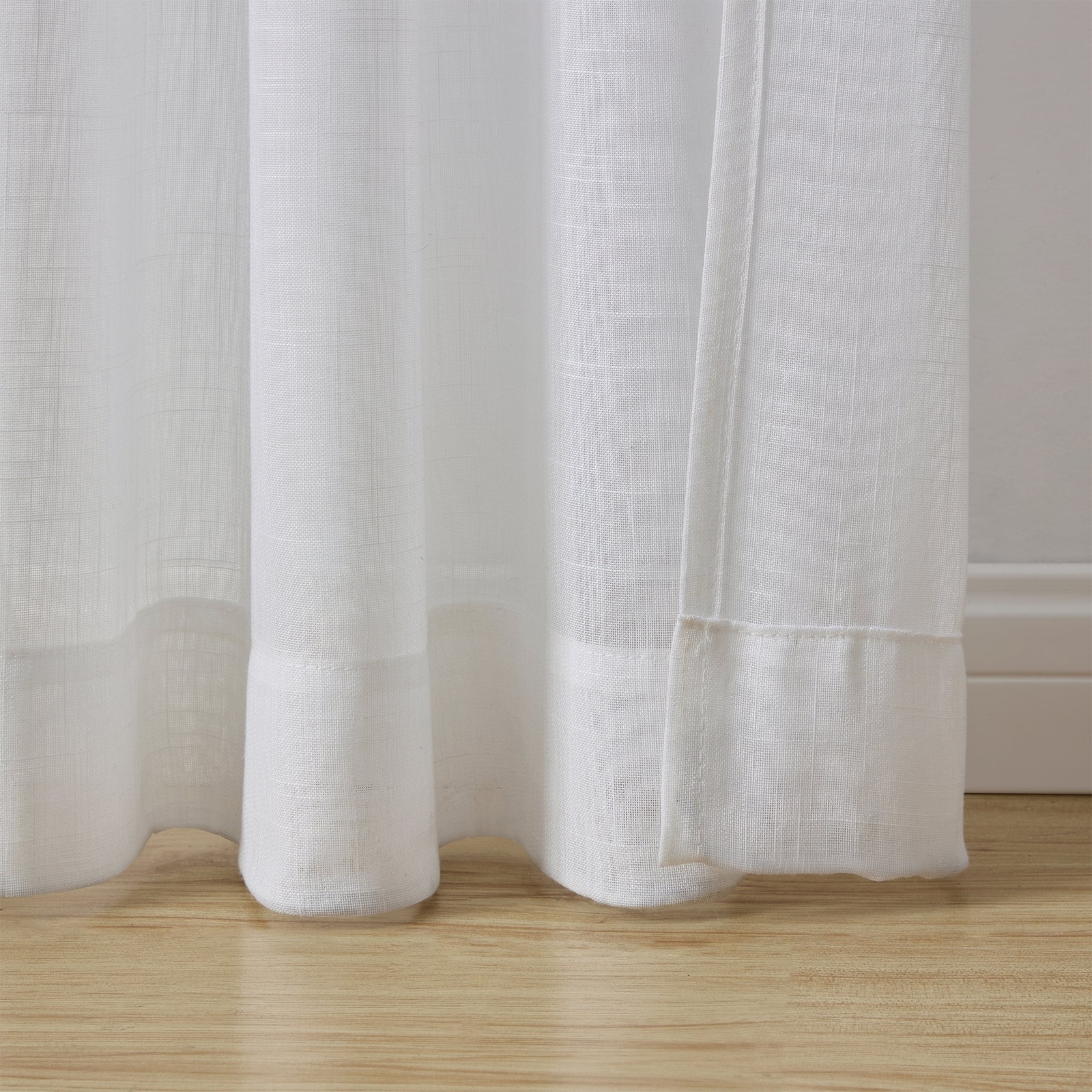 Sheer Curtain Panel Pair W/ Attached Valance Set of 2 White 37″W x 84″L