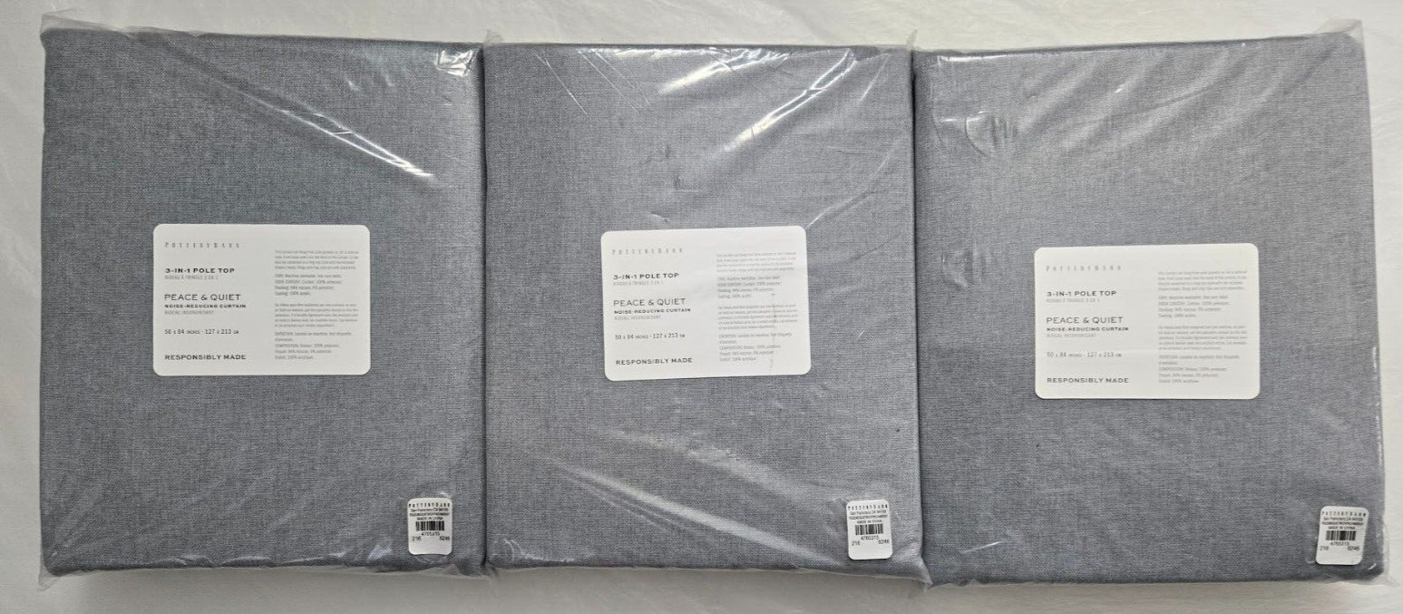 Pottery Barn 3in1 Pole Top Peace & Quiet Noise-Reducing 3-Curtain 50×84 Chambray