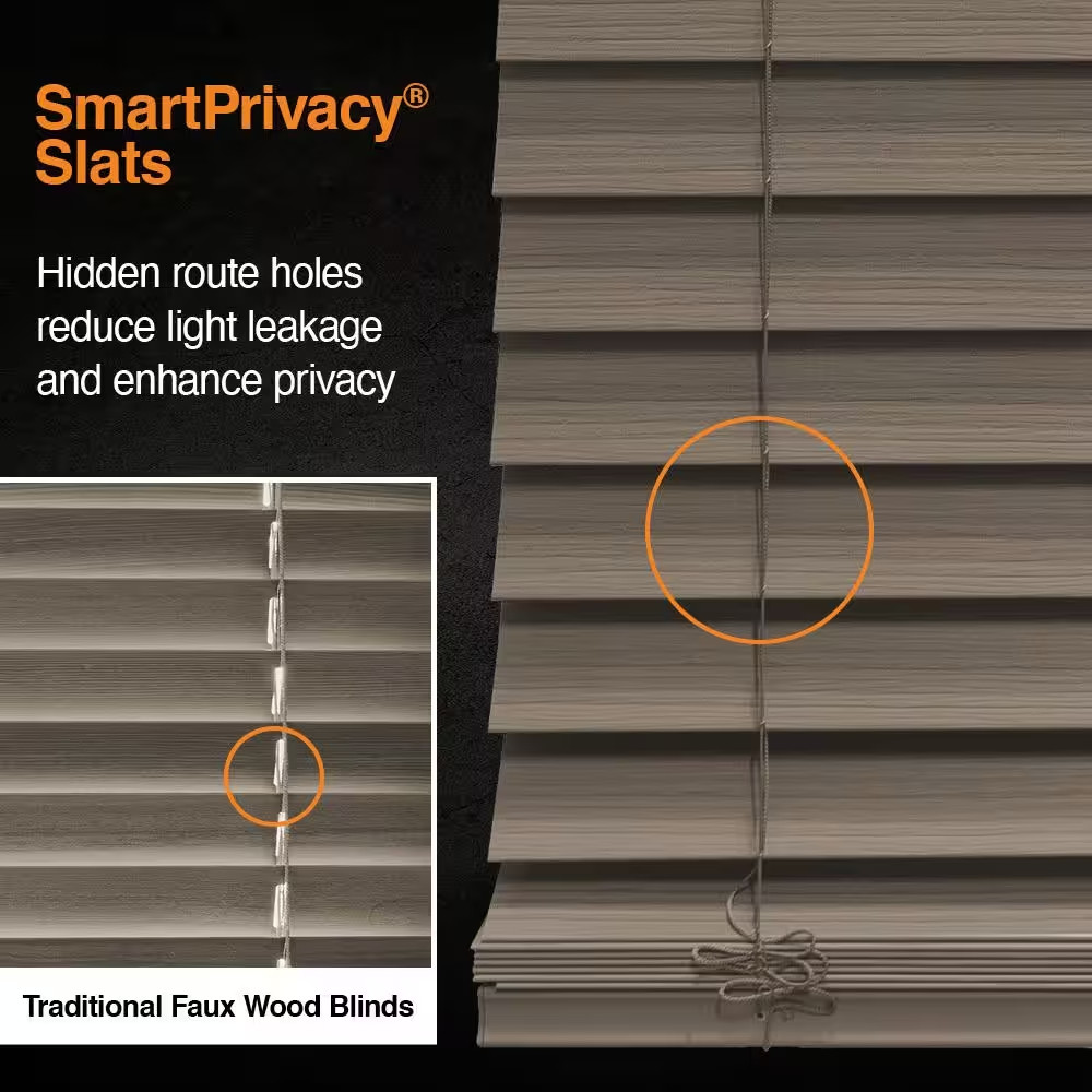HOME DECORATORS Driftwood Gray Cordless Faux Wood blinds 2.5 Slats 33 W x 64 L