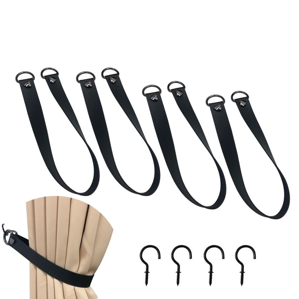 Decorative Leather Curtain Tiebacks Rope, PU Leather Curtain Rod Holder Windo…