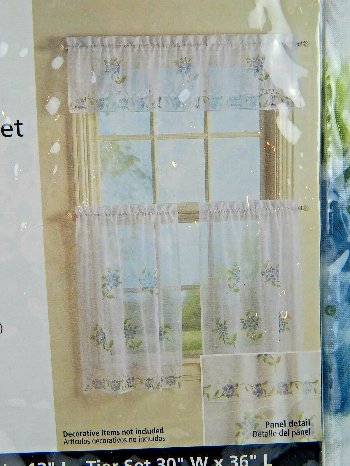 Mainstays 3-Piece Kitchen Valance & Tier Set Springtime White / Floral New