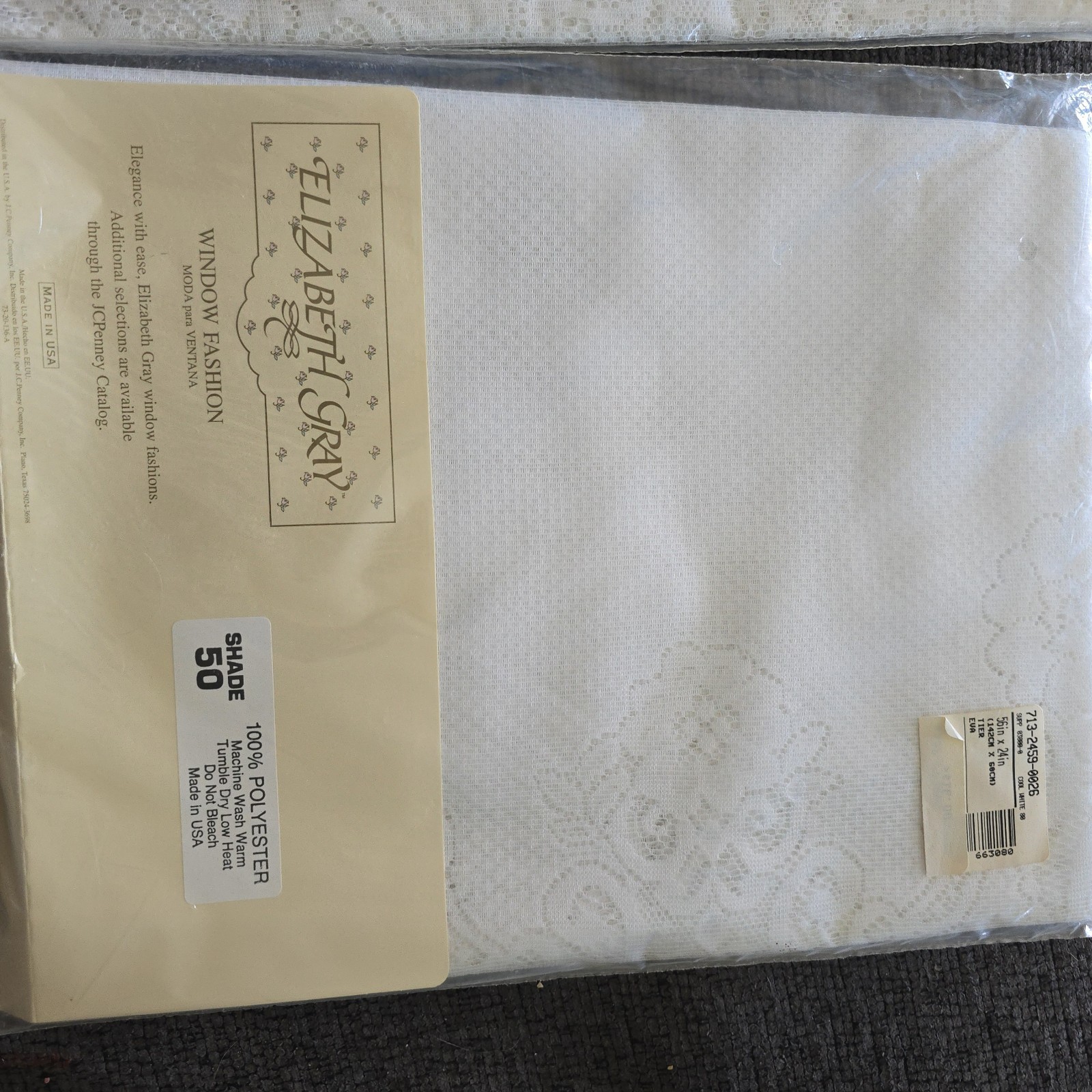 Lot of 2 NOS Vintage Elizabeth Gray Eva Tier Curtain White Lace 56×24”