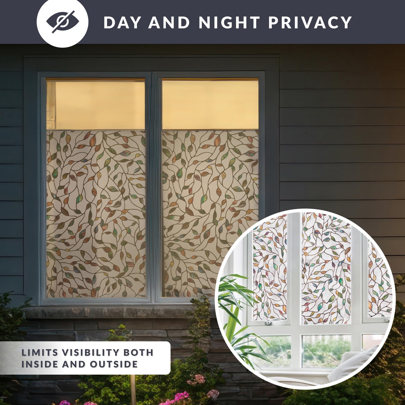 New Artscape Leaf Window Privacy Film Decorative Stained Glass Design, 24″ x 36″