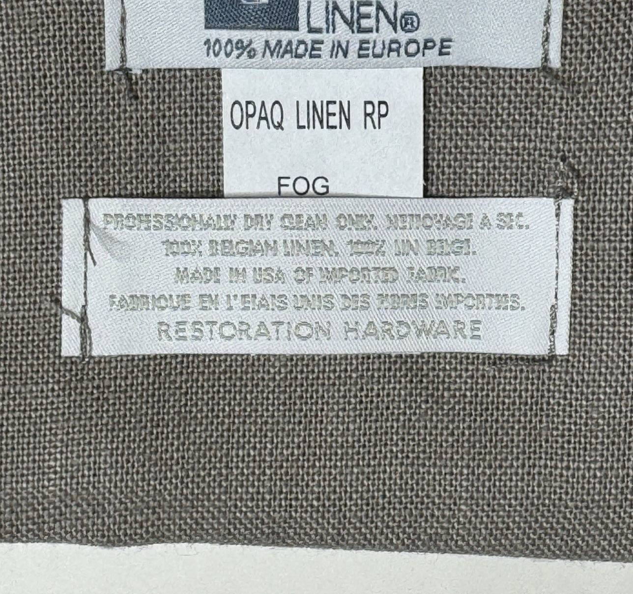 Restoration Hardware Opaque Belgian Linen Drapery RP 50″W x 96″L Fog NEW $330
