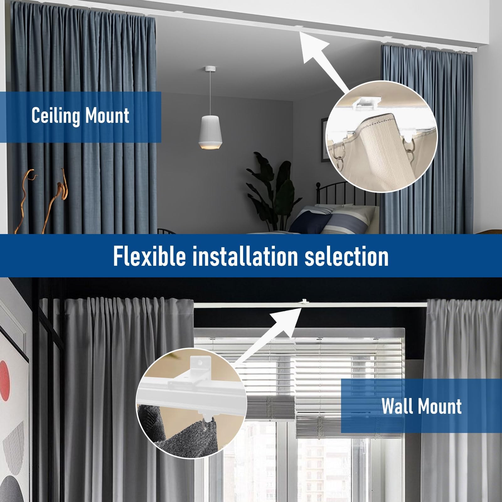 Curtain Track Ceiling or Wall Mount Curtain Tracks 12FT White with Hooks Room…
