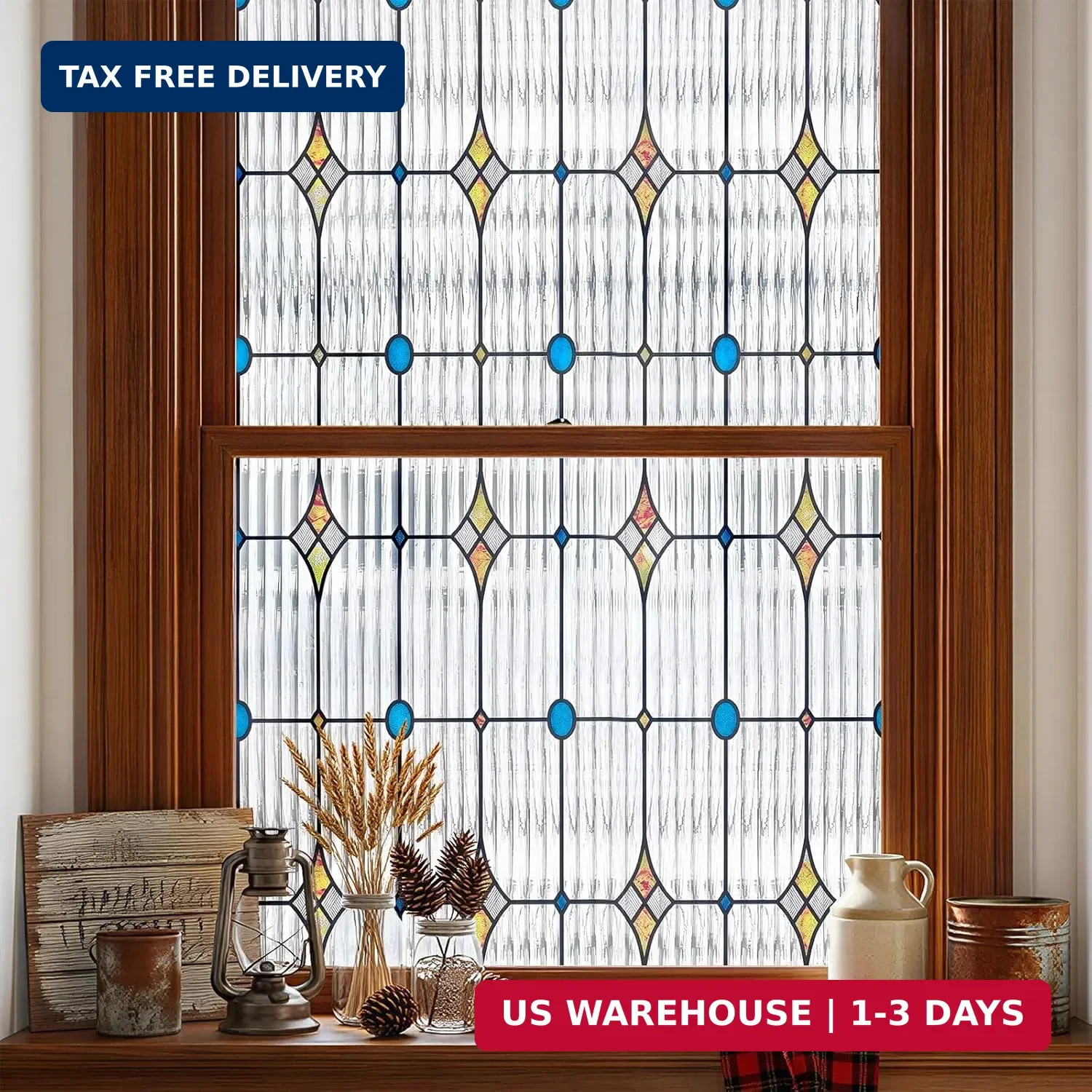 ADD.HERES Window Privacy Film, Stained Glass Decorative Static Cling, Removable