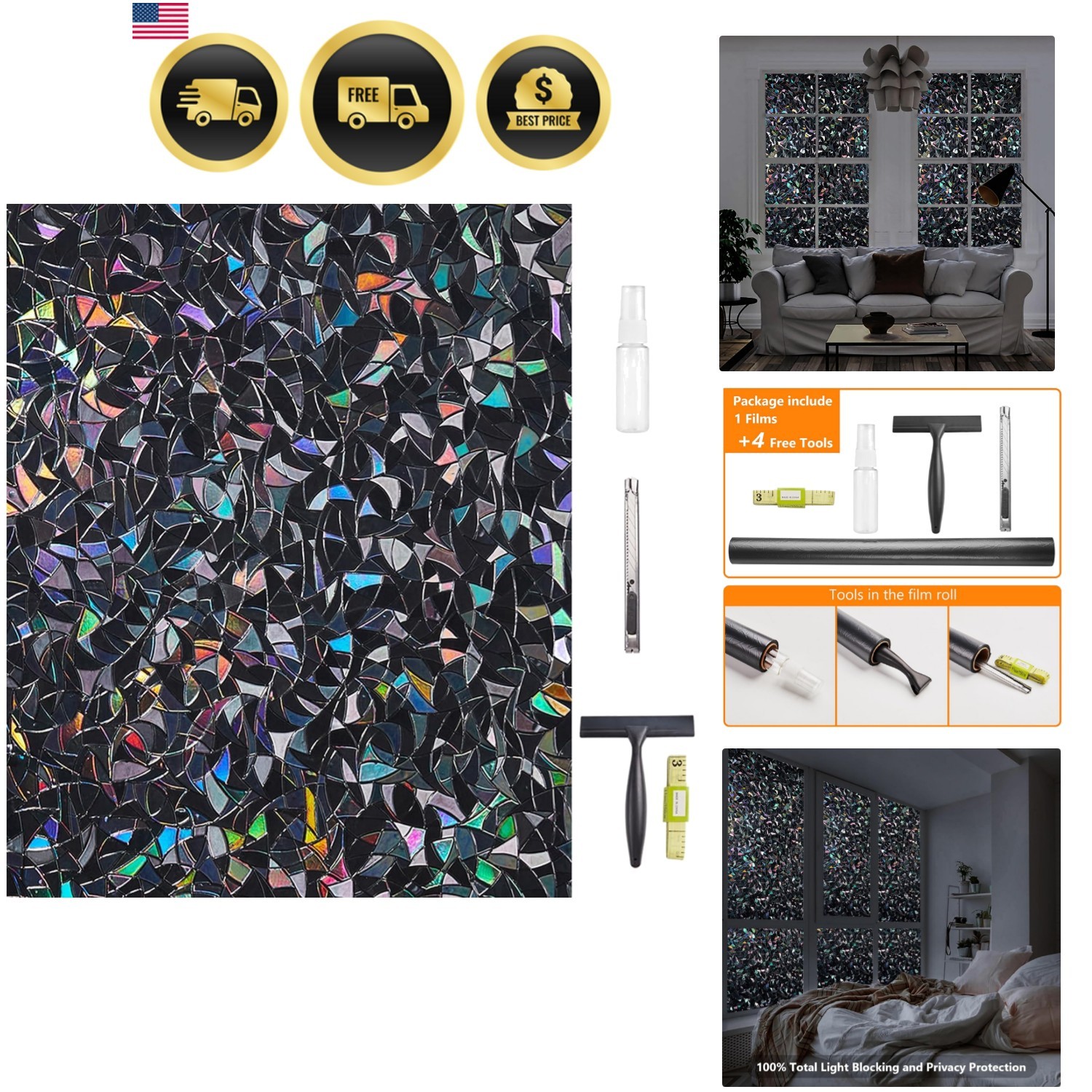 Window Privacy Film Total Blackout Decorative Window Film, Static Cling Darke…