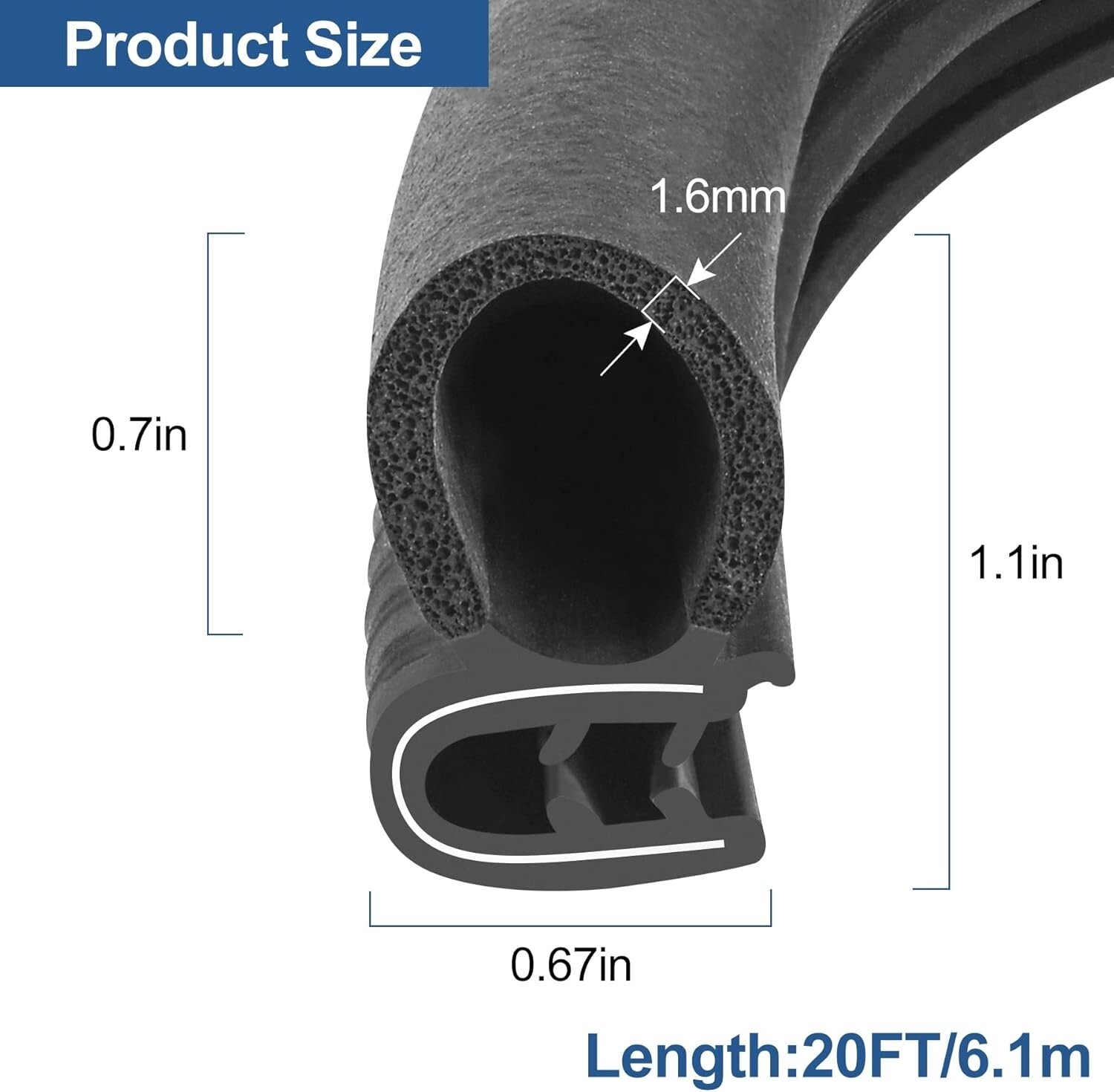 20FT Caucho Universal Para Burletes De Automóviles Para Ventanas Y Puertas NUEVO