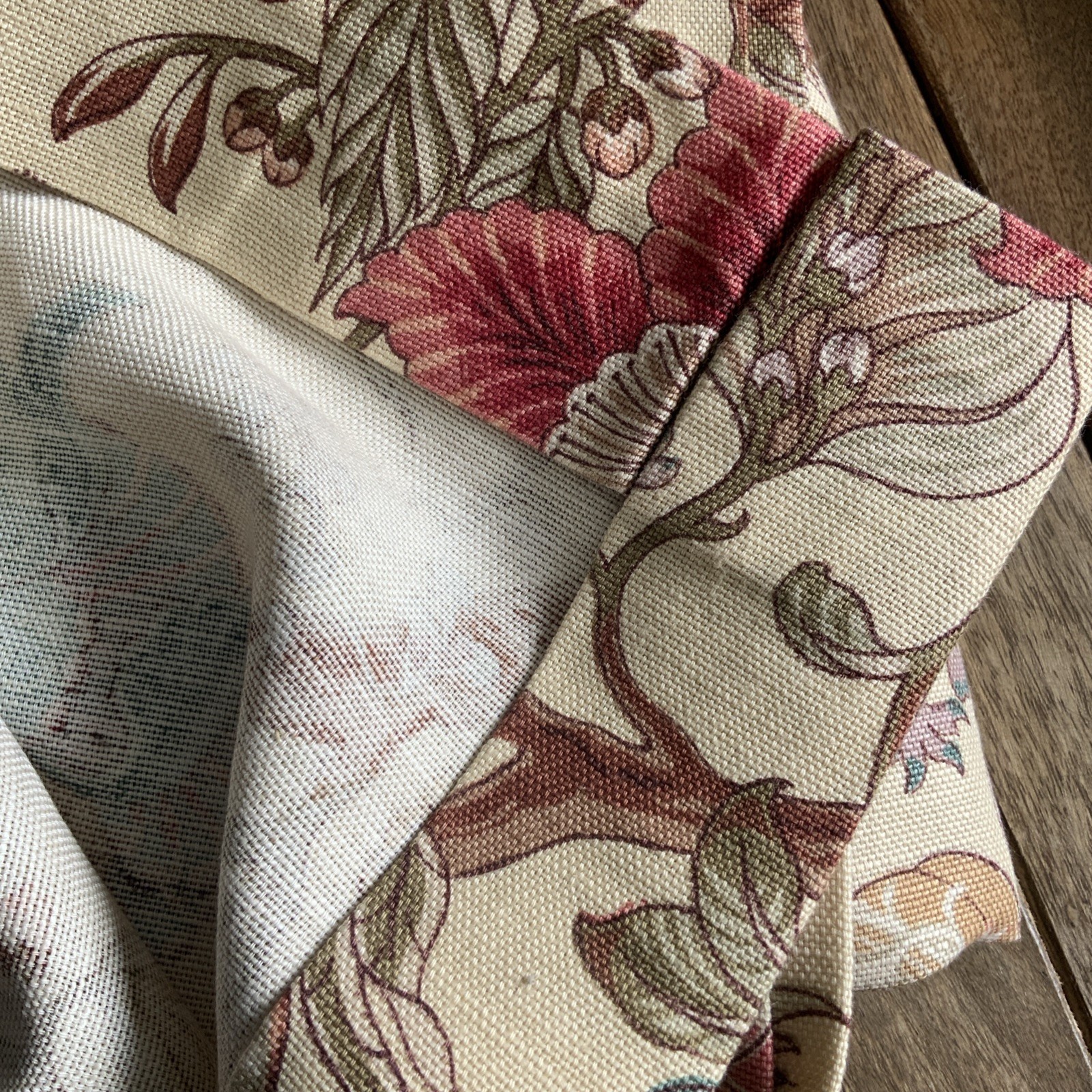 48”x88” Pair Of Handmade Jacobean Floral Curtain Panels Or Yardage (Rings Only)