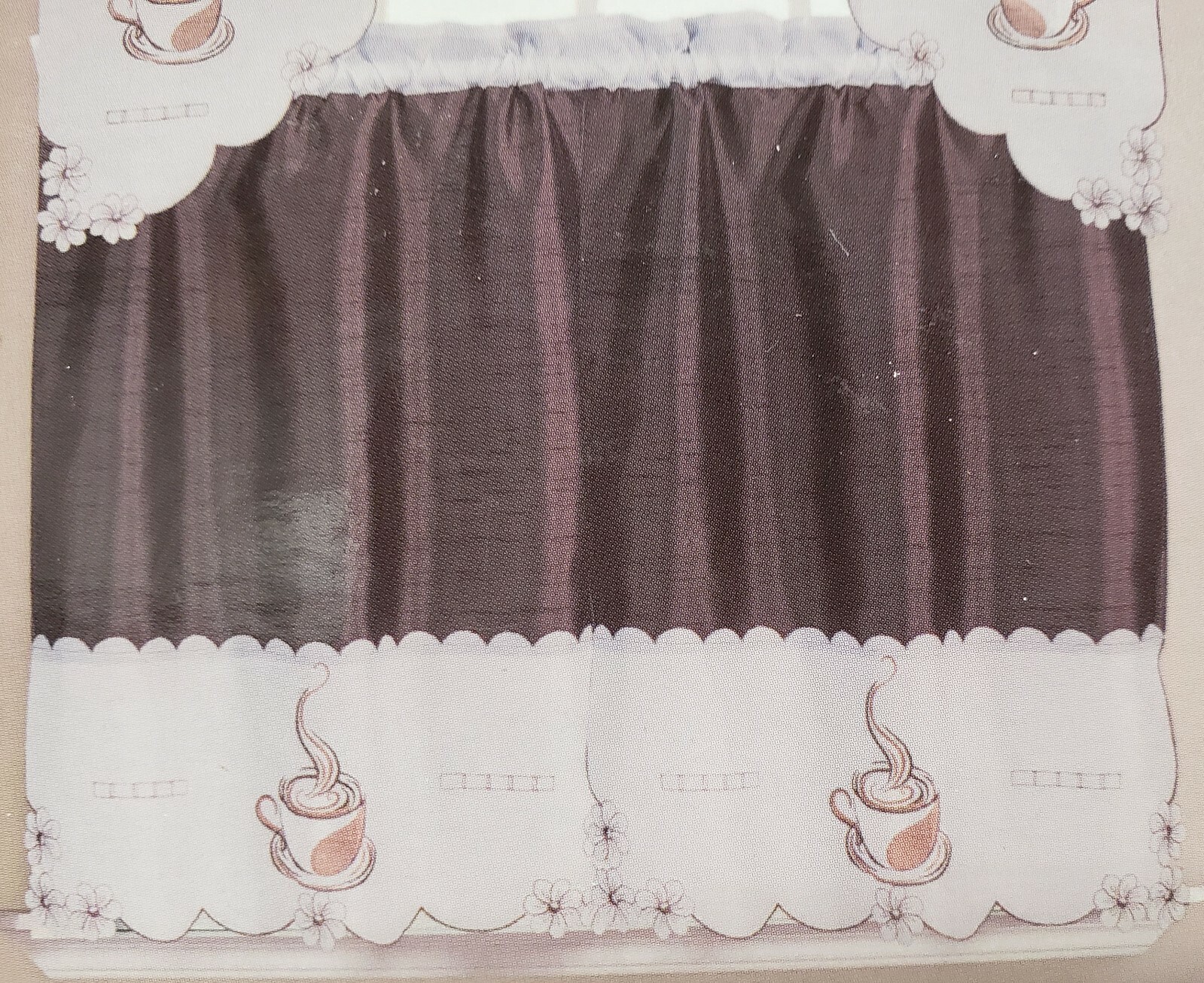 3pc. Embroidered Curtains Set: 2 Tiers & Swag (60″x36″) VIVIVD COFFEE CUP, OG,RT