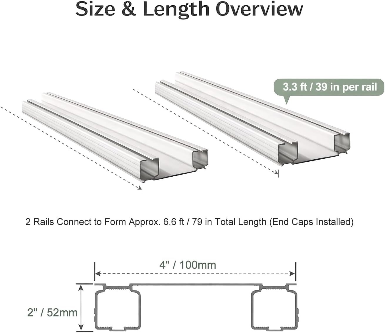 (2- pack) Z-line Heavy-Duty Curtain Track Ceiling Mounting (White 6.6ft) x 2
