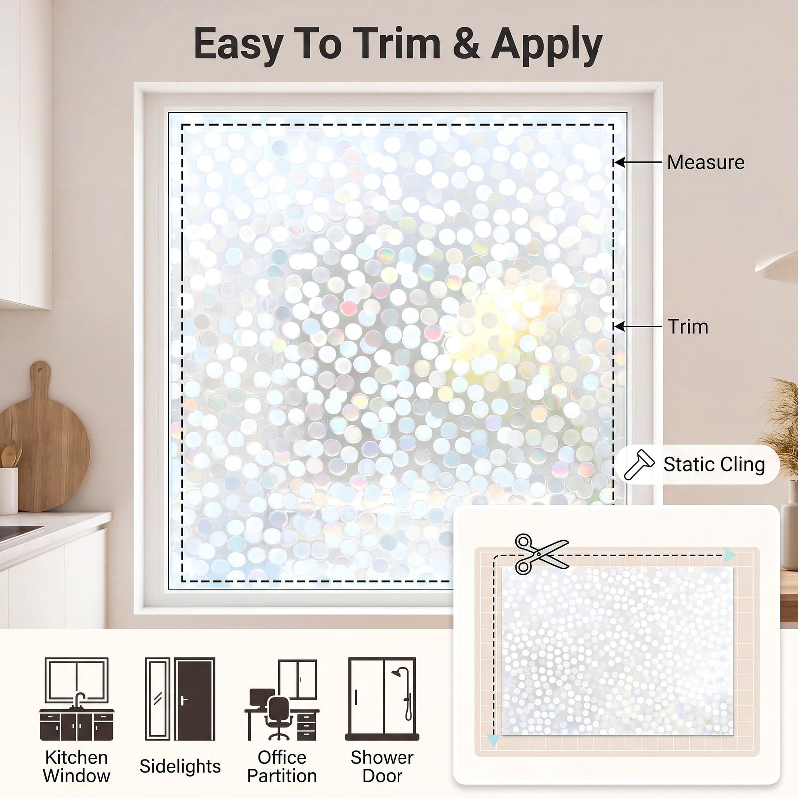 Decorative Window Film,Small Dots Low Privacy Door Film,Static Cling No Glue …