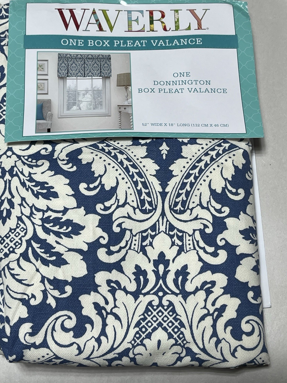 WAVERLY DONNINGTON BOX PLEAT ROD POCKET VALANCE, Cornflower Blue, 52″ X 18″ NWT