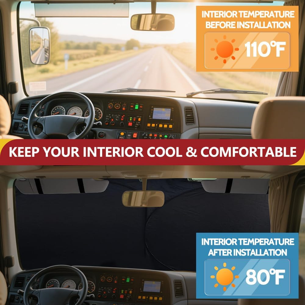 Class a RV Windshield Sunshade Cover, Reflective Window Film for Trailer Heat Bl