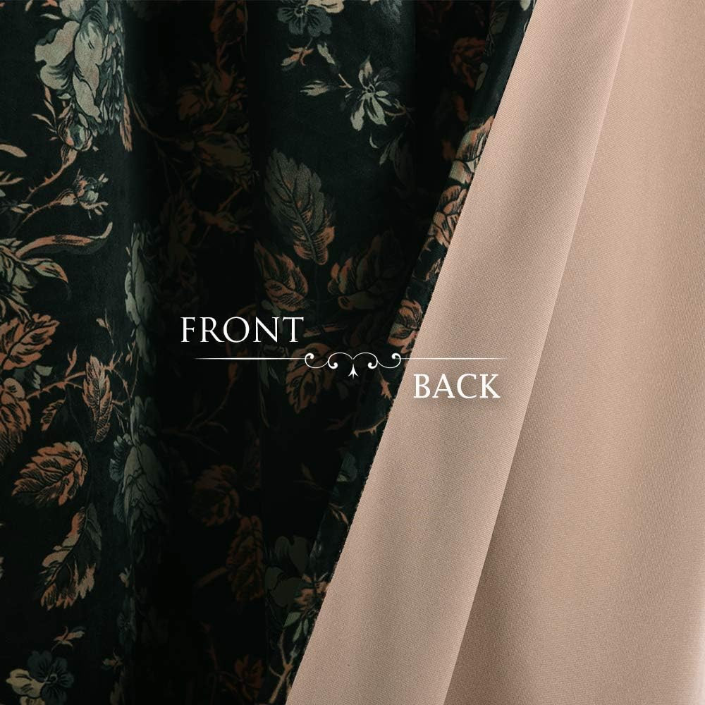 Luxury Black Velvet Floral Curtains 102″ Long, 2 Panels for Home Decor