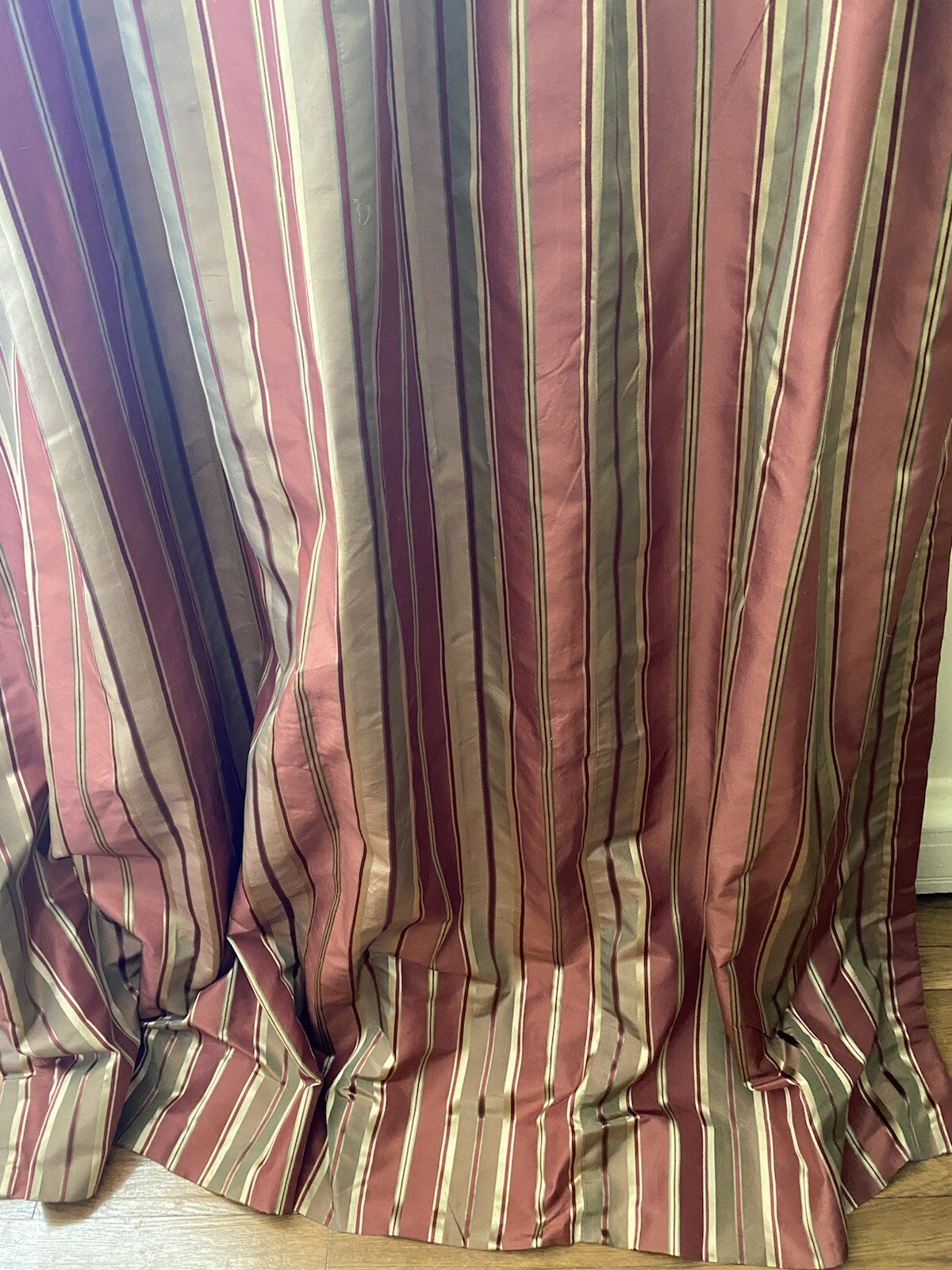 Pair Custom Silk Pinch Pleated Curtain Drapes Inter Lined Rust Gold Stripe 92×34