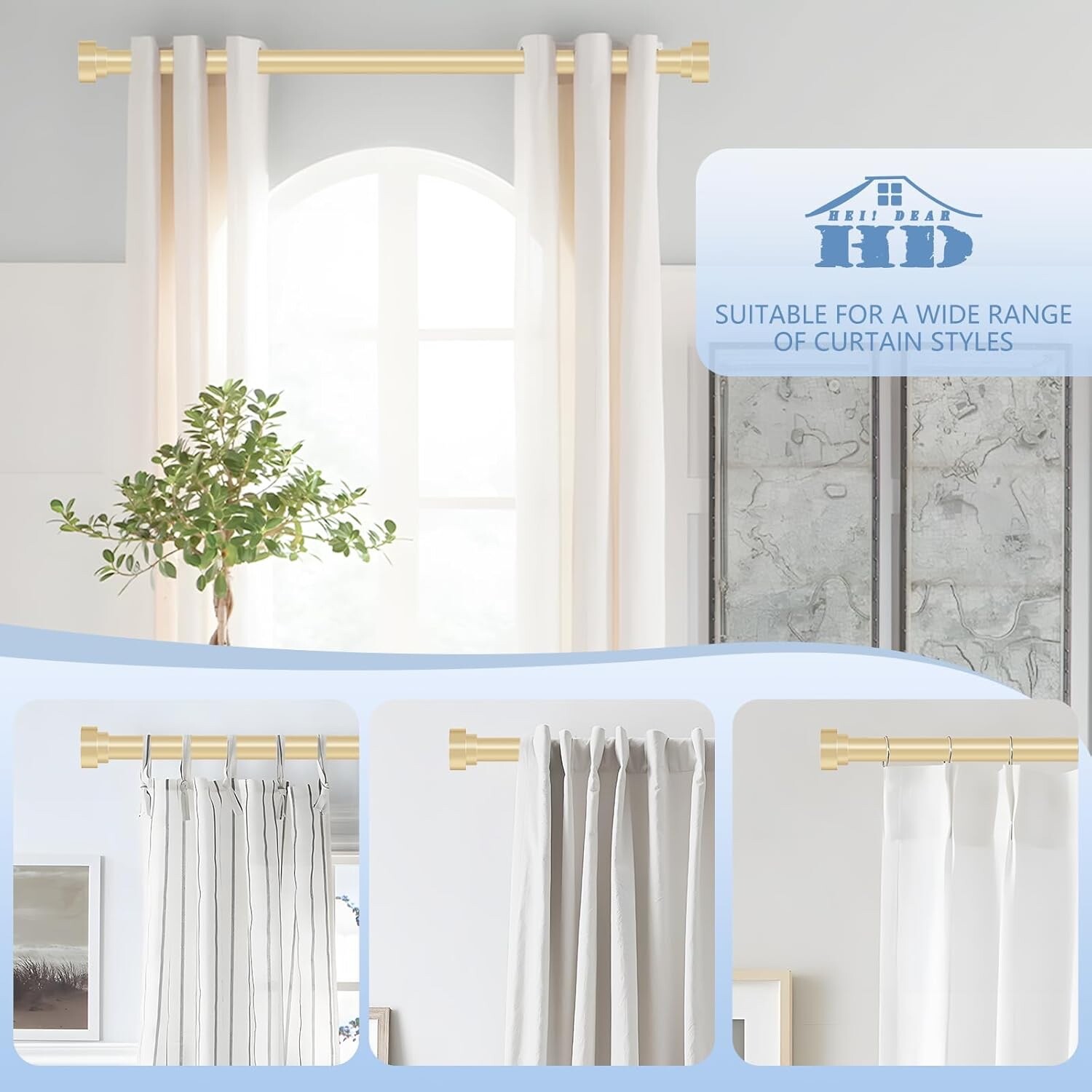 2 Pack Gold Curtain Rods Window 28 – 48 Inches 1” Diameter Heavy Duty Adjustable