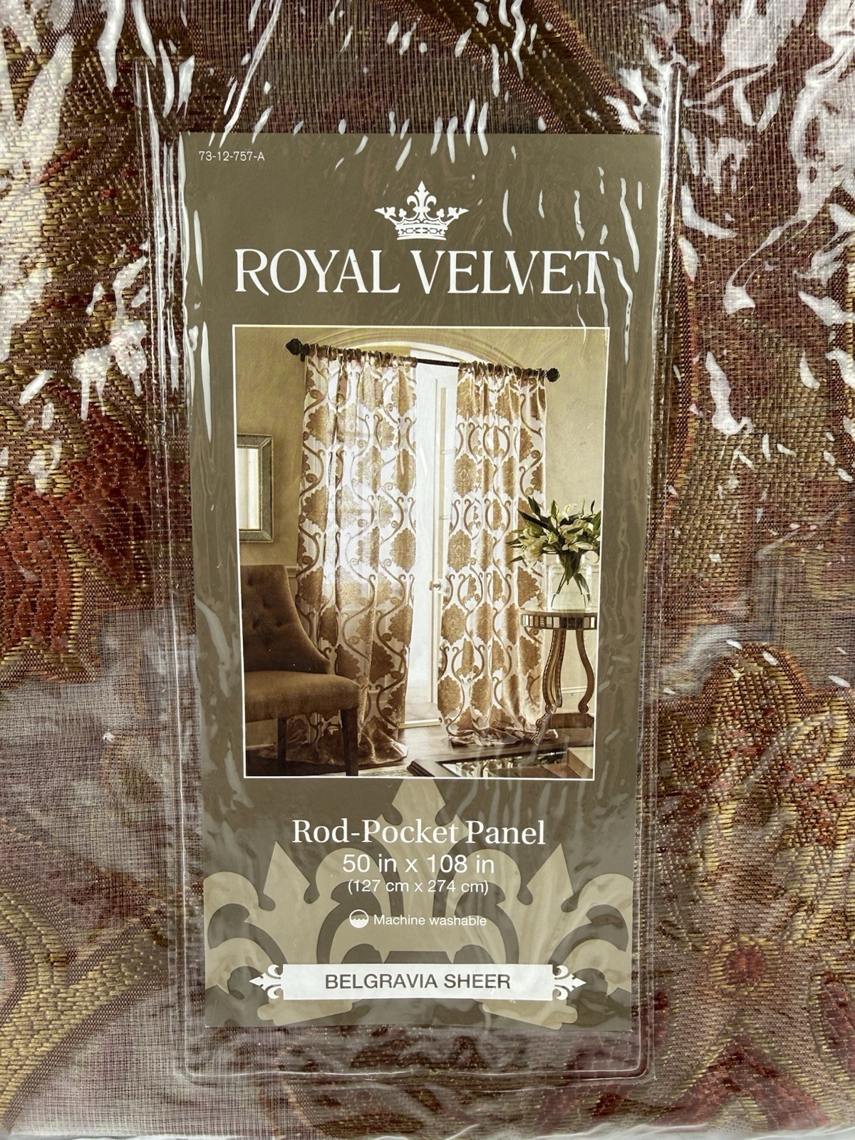 Royal Velvet Belgravia Sheer Rod Pocket Panel Claret Motif 50” X 108” Single NIP