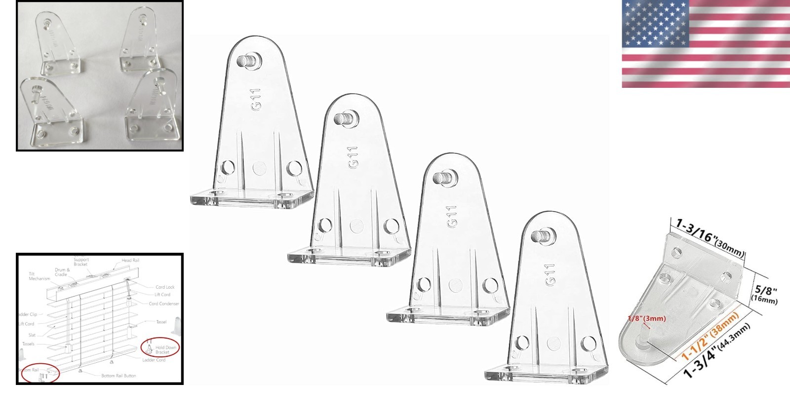 4pcs Clear Plastic Hold Down Brackets for High Profile Blinds – 1.5inch Fit