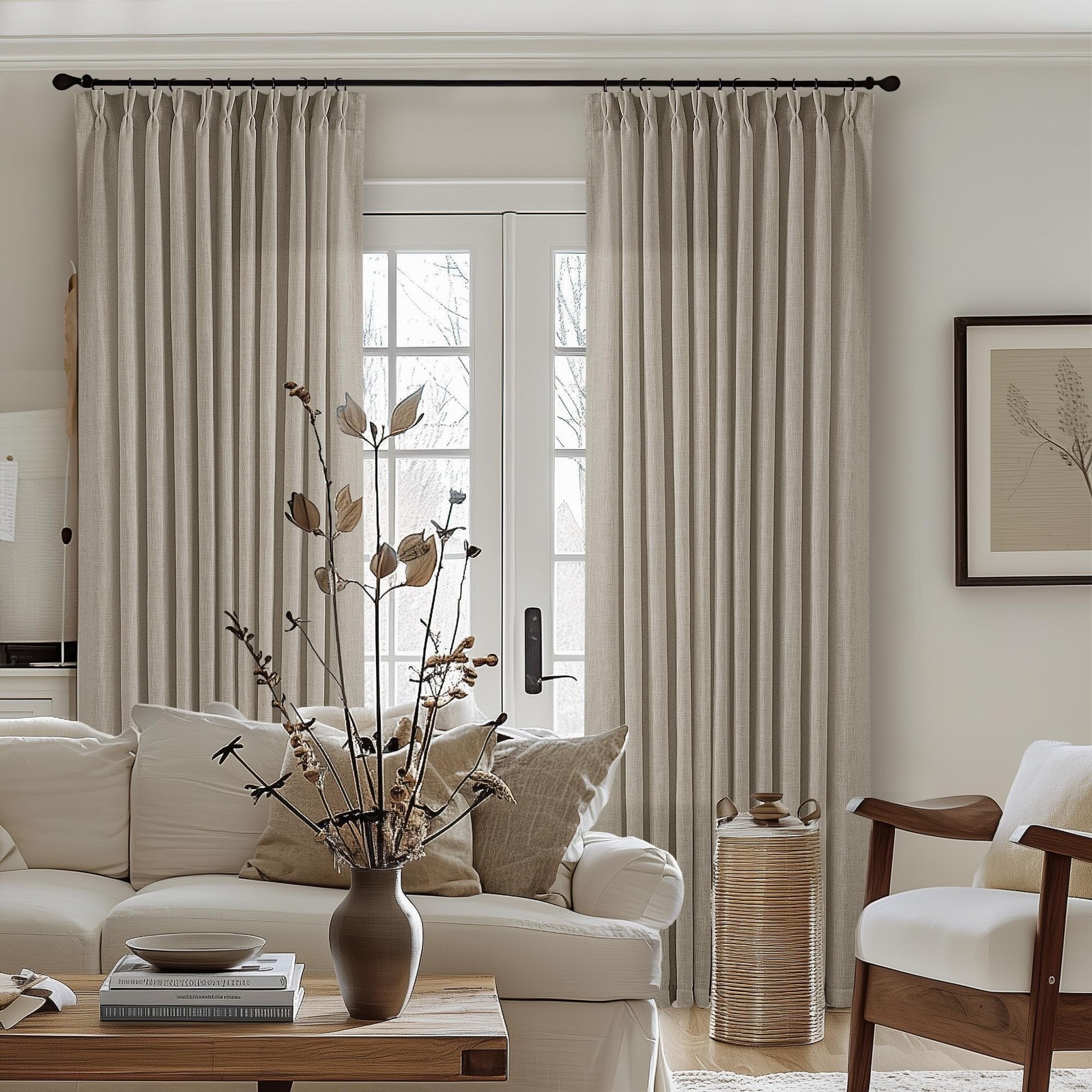 Extra Wide Taupe Linen Curtain 96 Inches Long 70 Inch Wide for Living Dining …