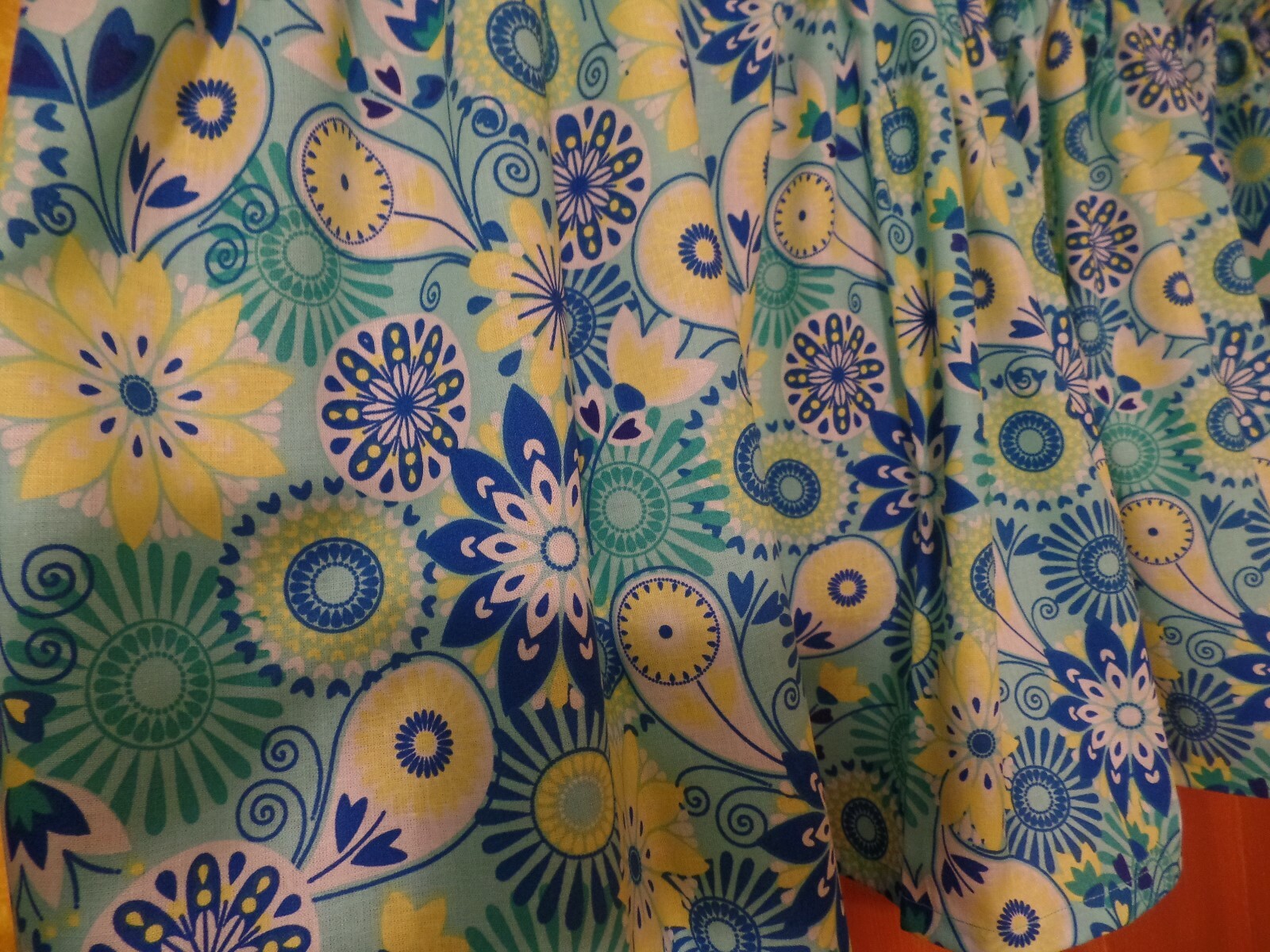 Contemporary Round, Fancy Flowers, Paisley, Aqua Blue, Handmade Window VALANCES