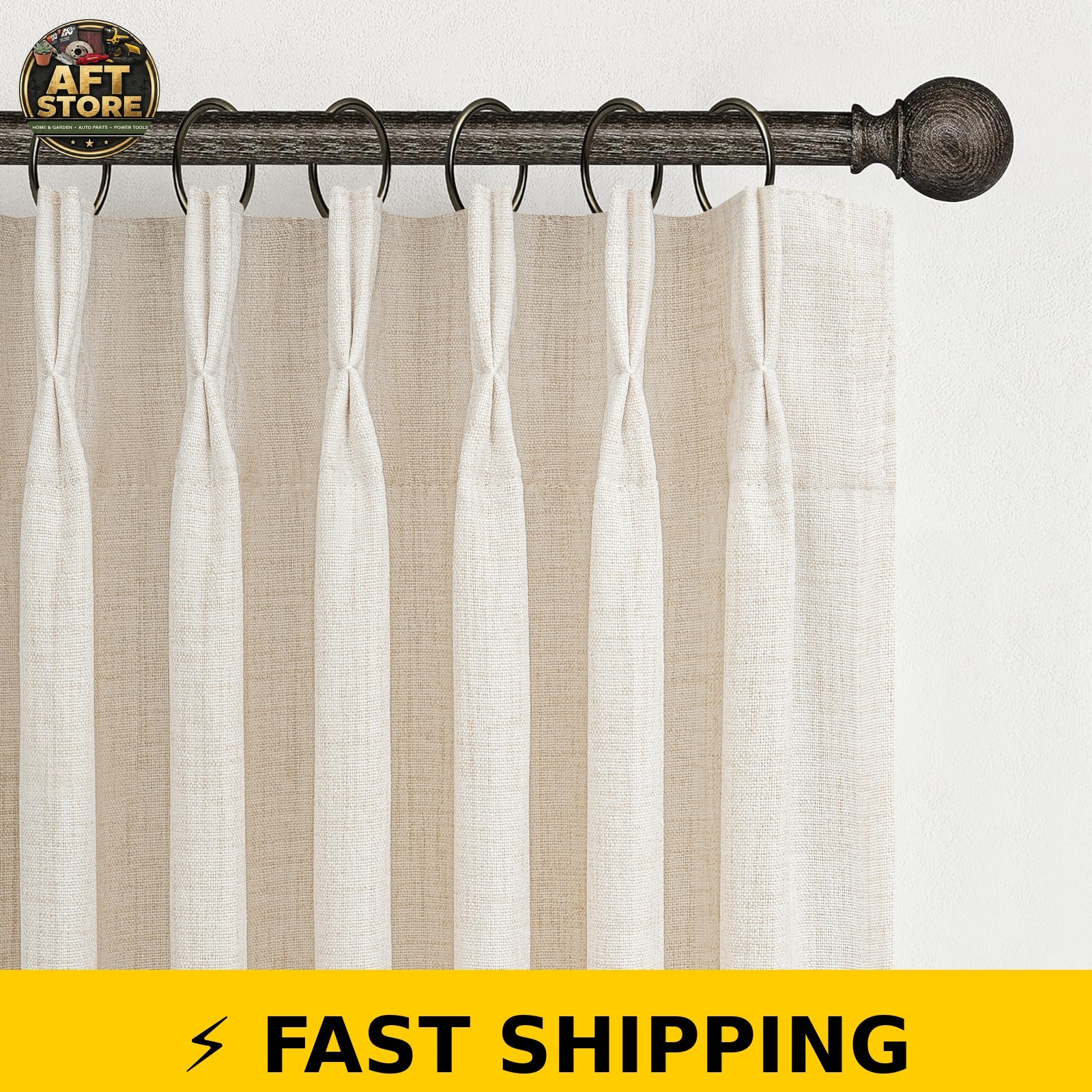 PleatedDrapes Pinch Pleated Linen Curtains 96″ Long Cream 2 Panels