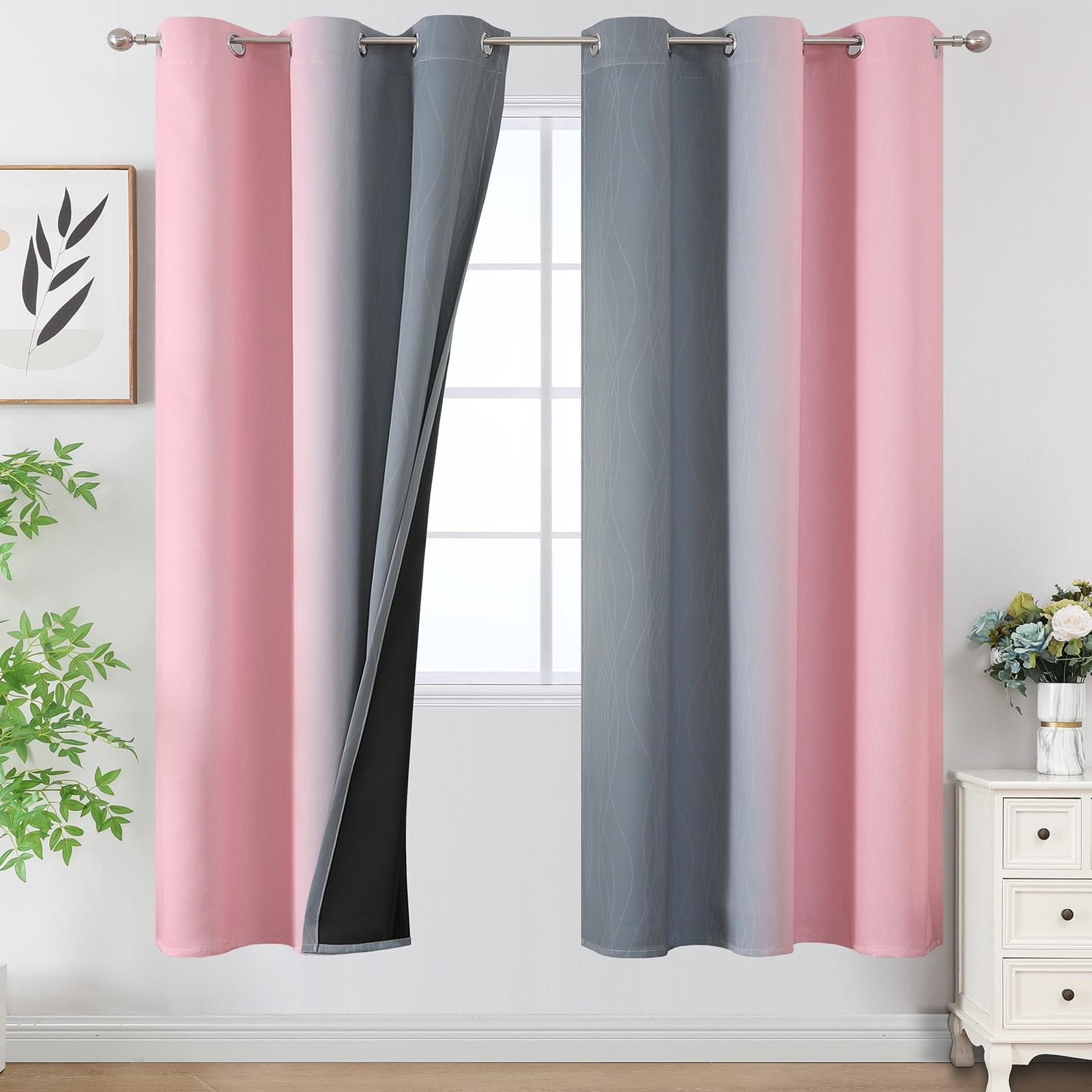 Estelar Textiler Ombre Grey and Pink Blackout Curtains 72 Inch Length 2 Panel…