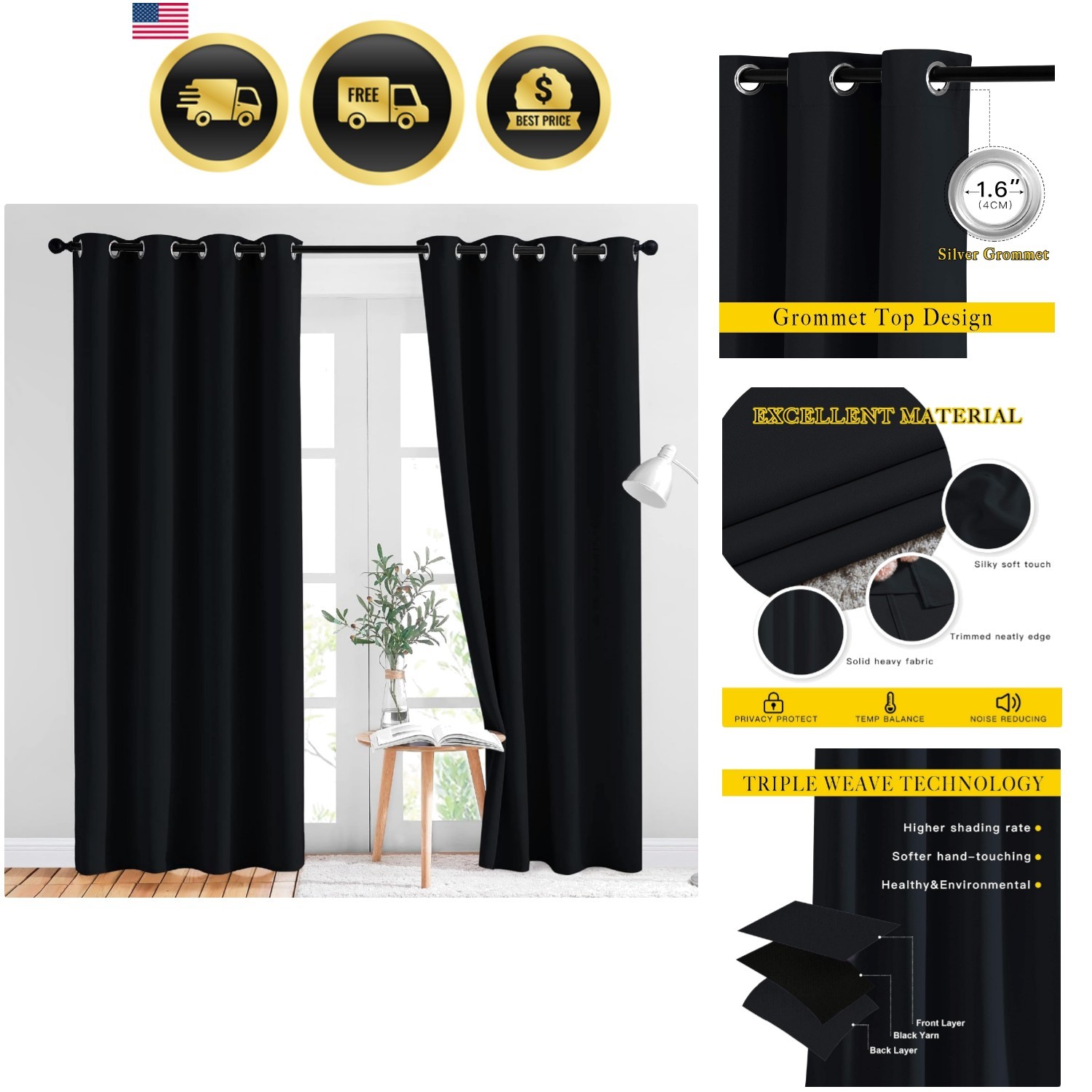 Black Out Curtains for Bedroom 84 inches Long – Light Reducing Thermal Insula…