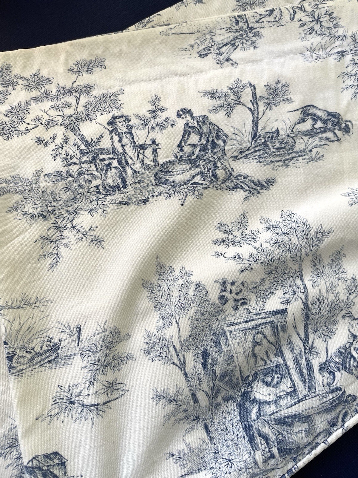 Set Of 2 Country Curtains Blue on Cream Toile Scalloped Valances 51″ X 17″