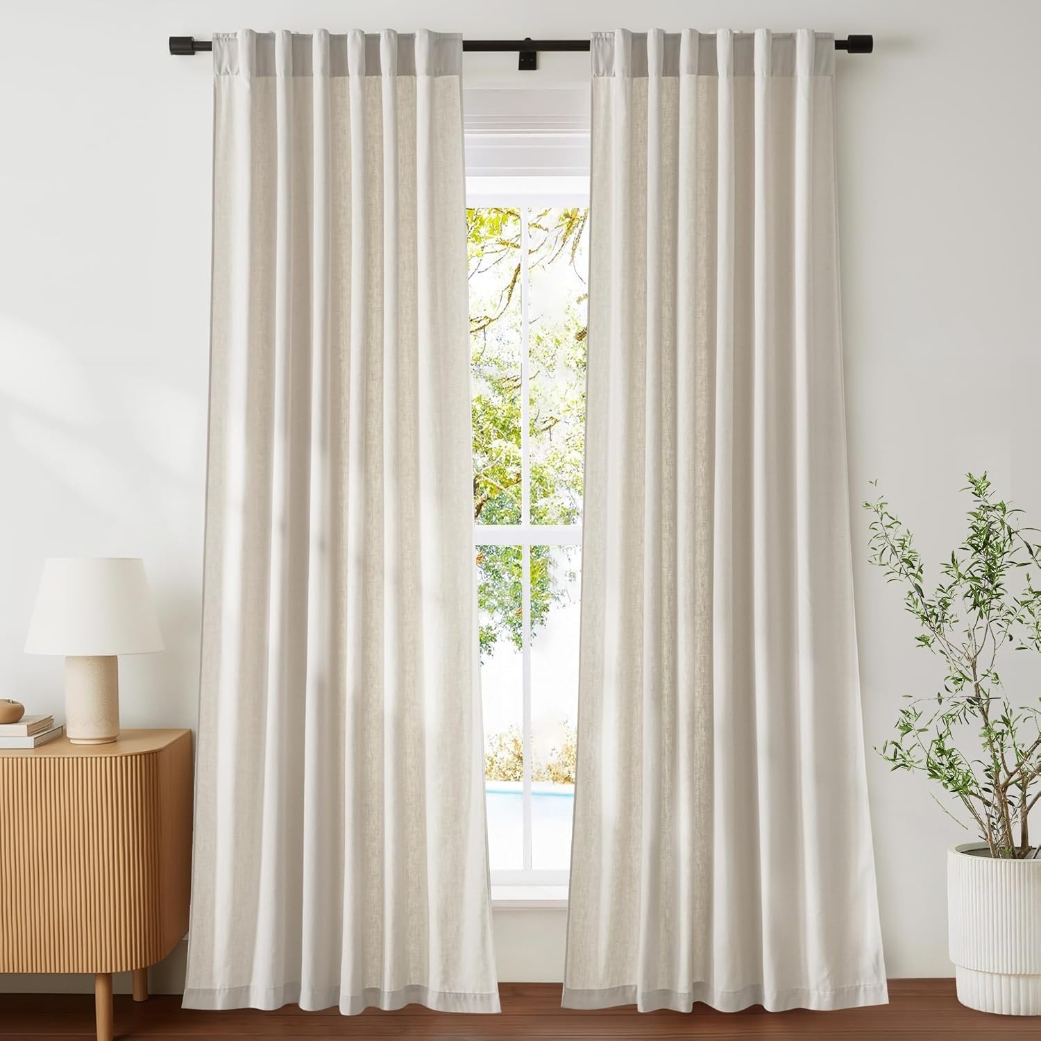 Beige Cotton Linen Curtains 84 inch Long 2 Panels Set 55″ Wide Flax Belgian