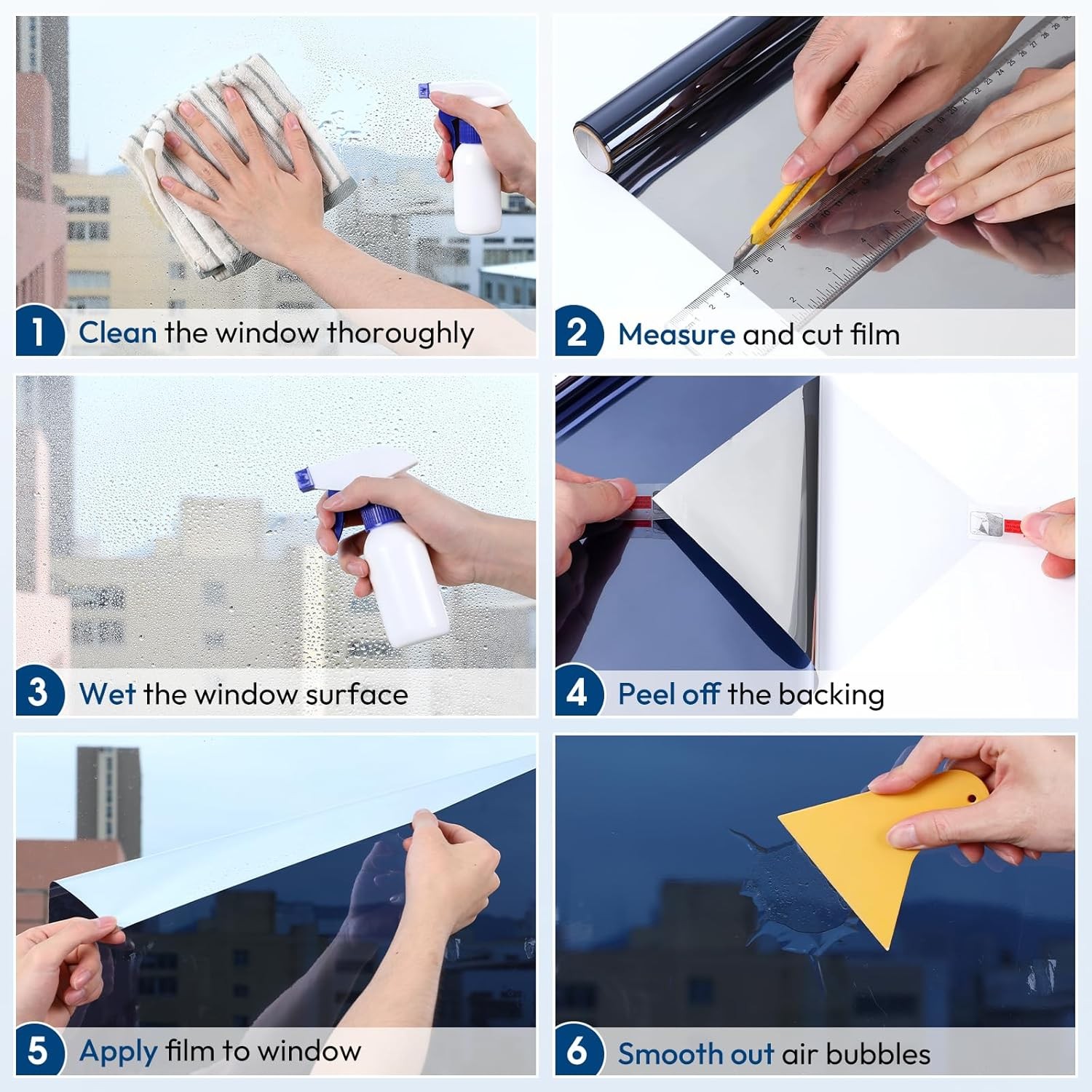 rabbitgoo Heat Reflective One Way Mirror Window Film Privacy Tint Blue Silver