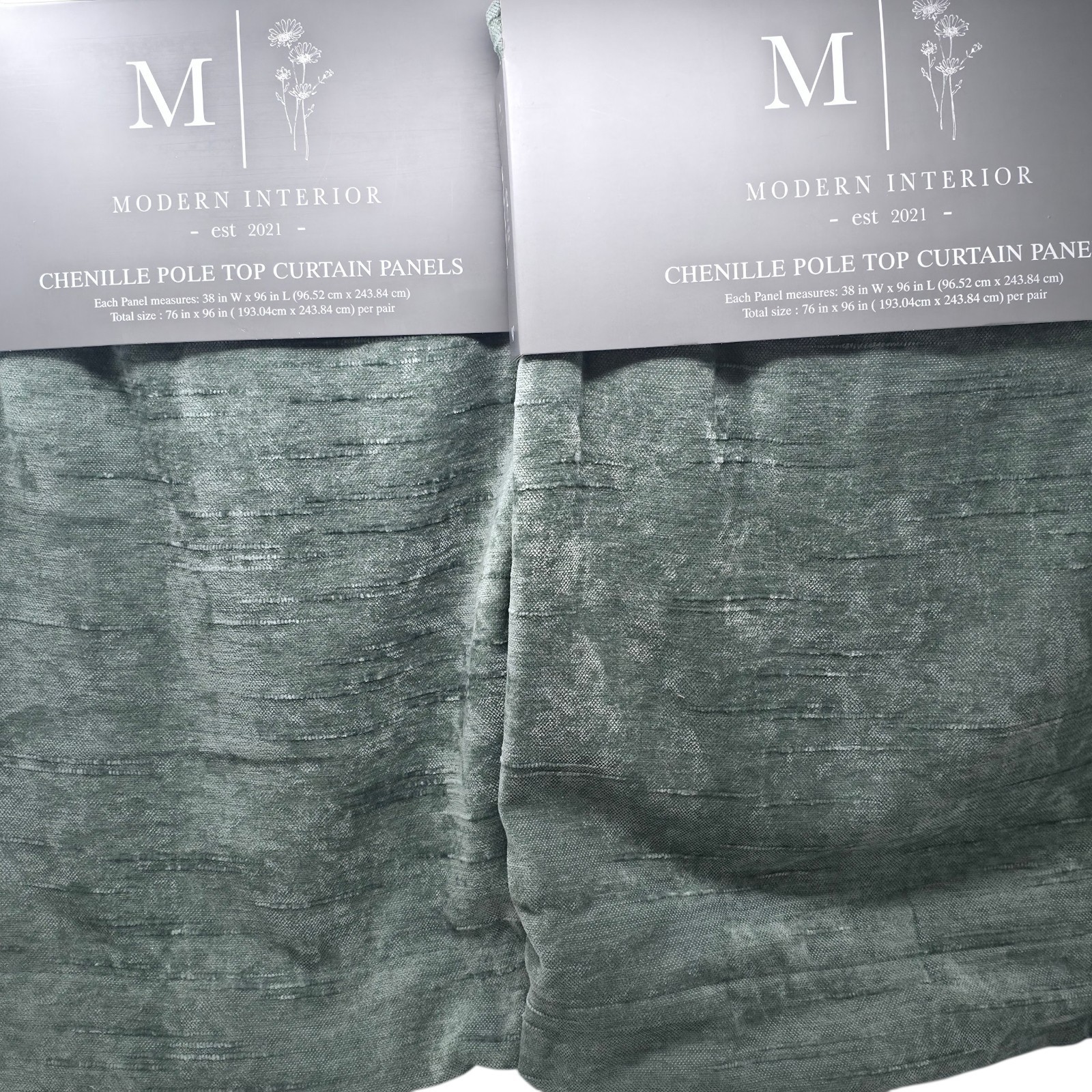 Modern Interior Chenille Rod Pocket Curtains Set 4 38×96 Green Moss Opaque