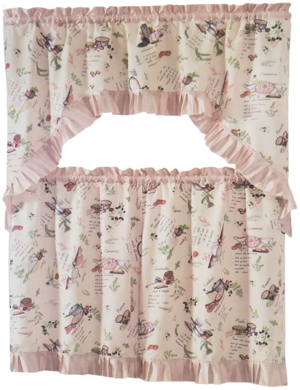 3pc Printed Curtains Set: 2 Tiers & Swag (60″x36″) FOOD, LUNCH TIME RECIPES, HG