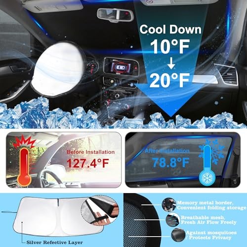3PCS Car Window Shades Front Windshield Sun (3PCS) 2020-2024 Fo-rd Explorer