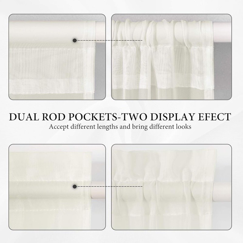Sheer Door Curtains 2 Panels Polyester Dual Rod Pockets Tie-Backs Home Décor New