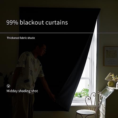 self Adhesive Portable 100%out Curtains Simple 35″W x 48″L (Pack of 1) Black