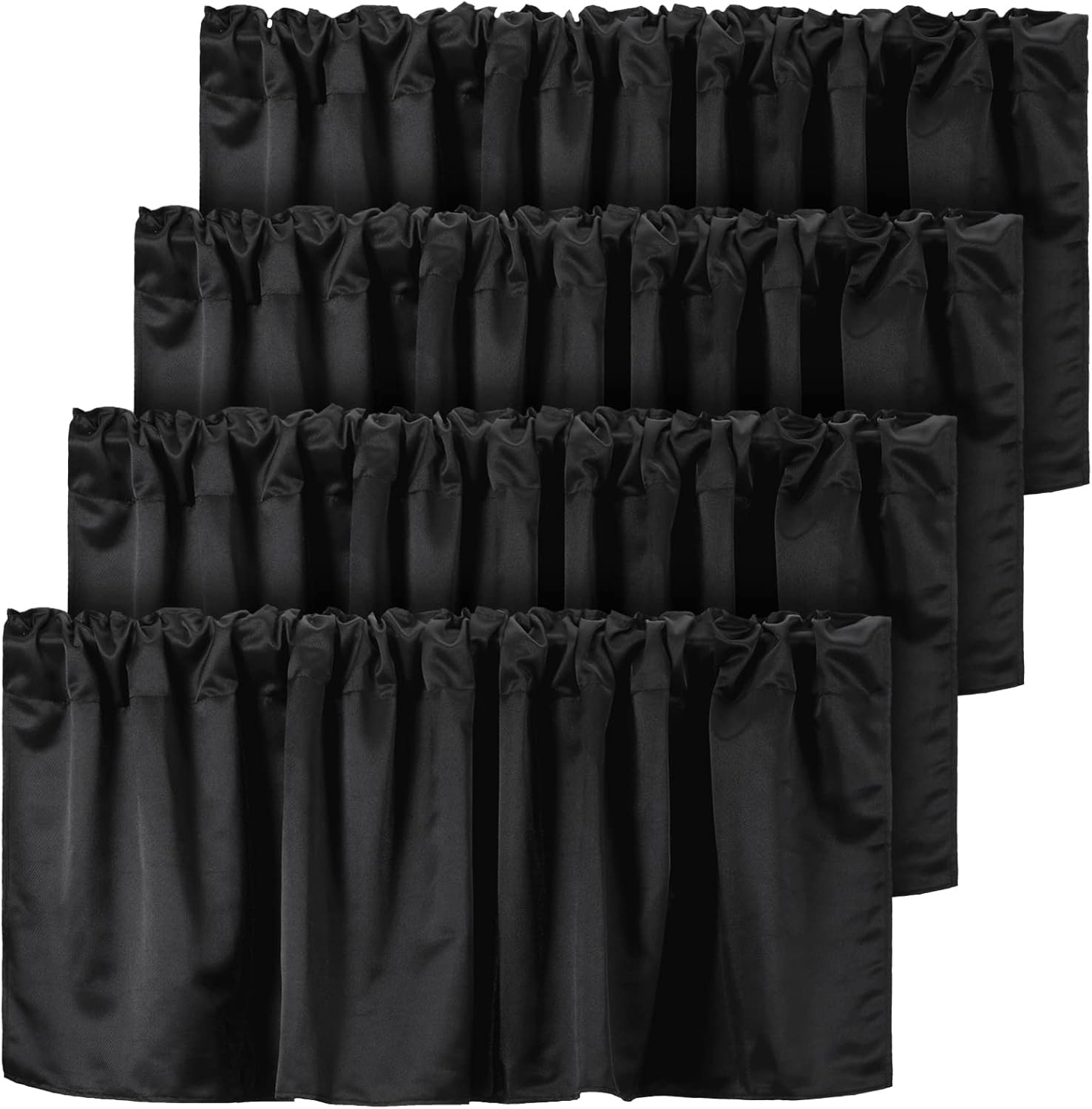 4 Pcs Black Valance Curtains Blackout Fabric for Windows Basement Curtains