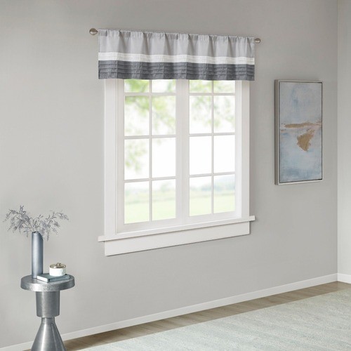 Madison Park Salem 18×50 Gray Polyoni Pintuck Stripe Window Valance Rod Pocket