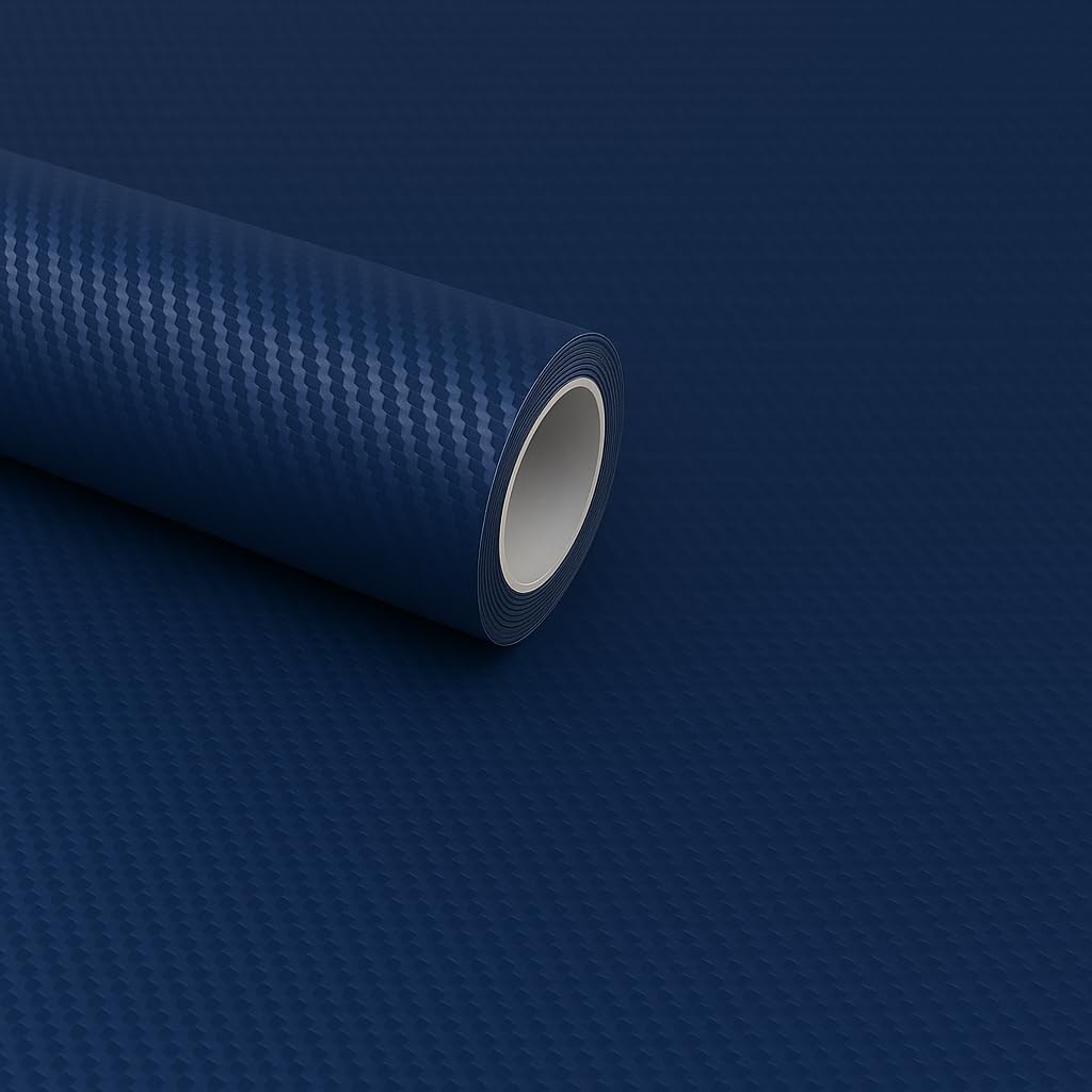 RockRose 3D Matte Navy Blue Carbon Fiber Vinyl Wrap – Self-Adhesive, Anti-Wrinkl