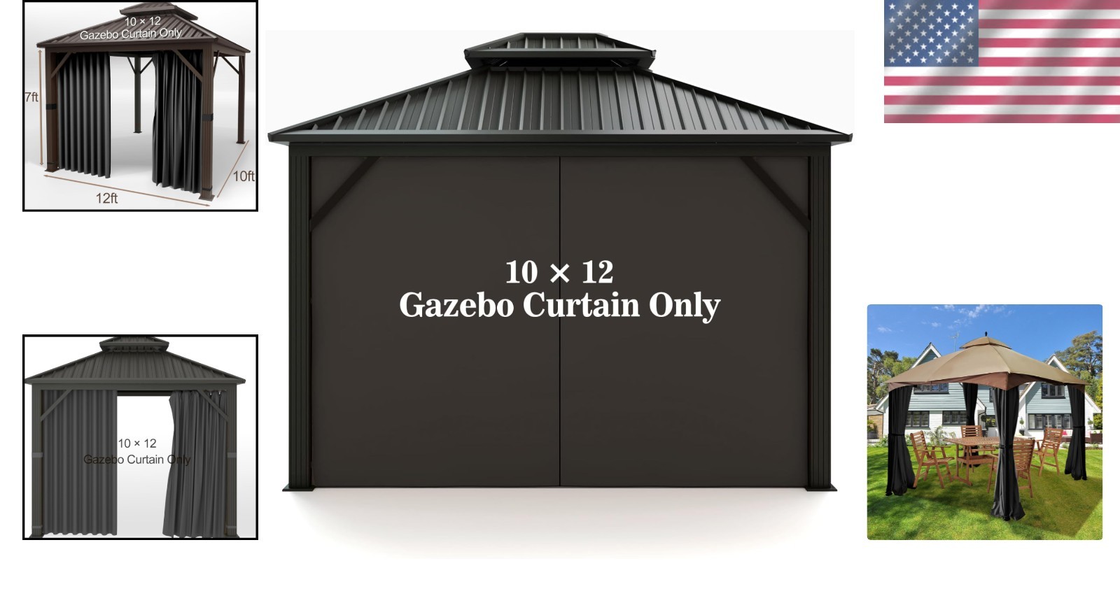 Gazebo Privacy Curtain Polyester 10×12 Outdoor Zippered Side Wall Black
