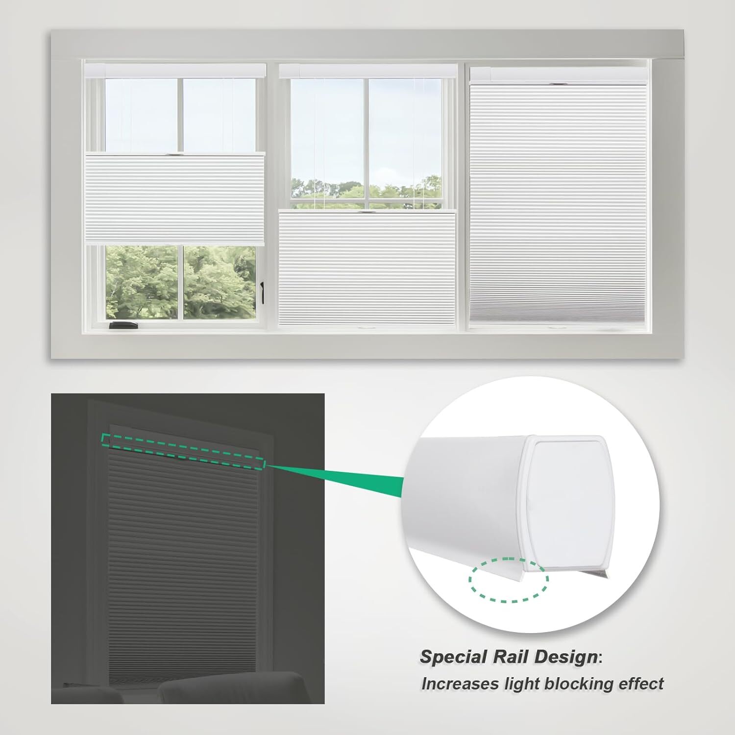No Drill No Screw Top Down Bottom Up Light Filtering White Cellular Blind Shades