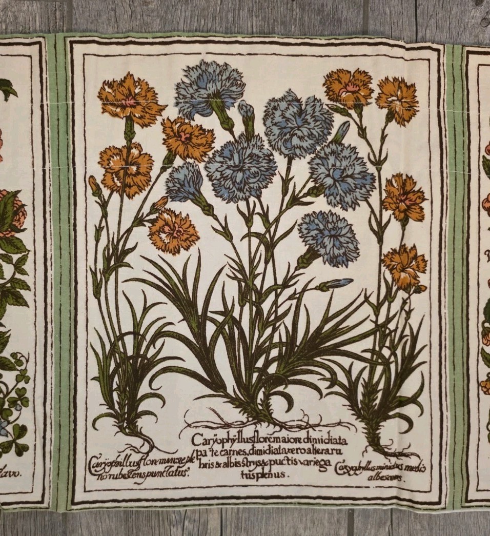 Curtain Valance Vtg Botanical Plants And Flowers Green Multi 12.5″x166″ Cotton