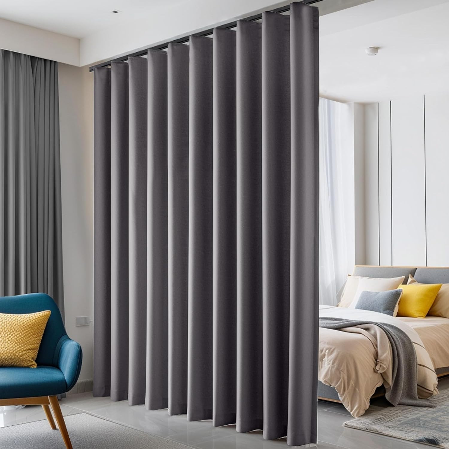Room Divider Curtains, Blackout Ceiling Track Curtains with Hook Sound Proof Flo