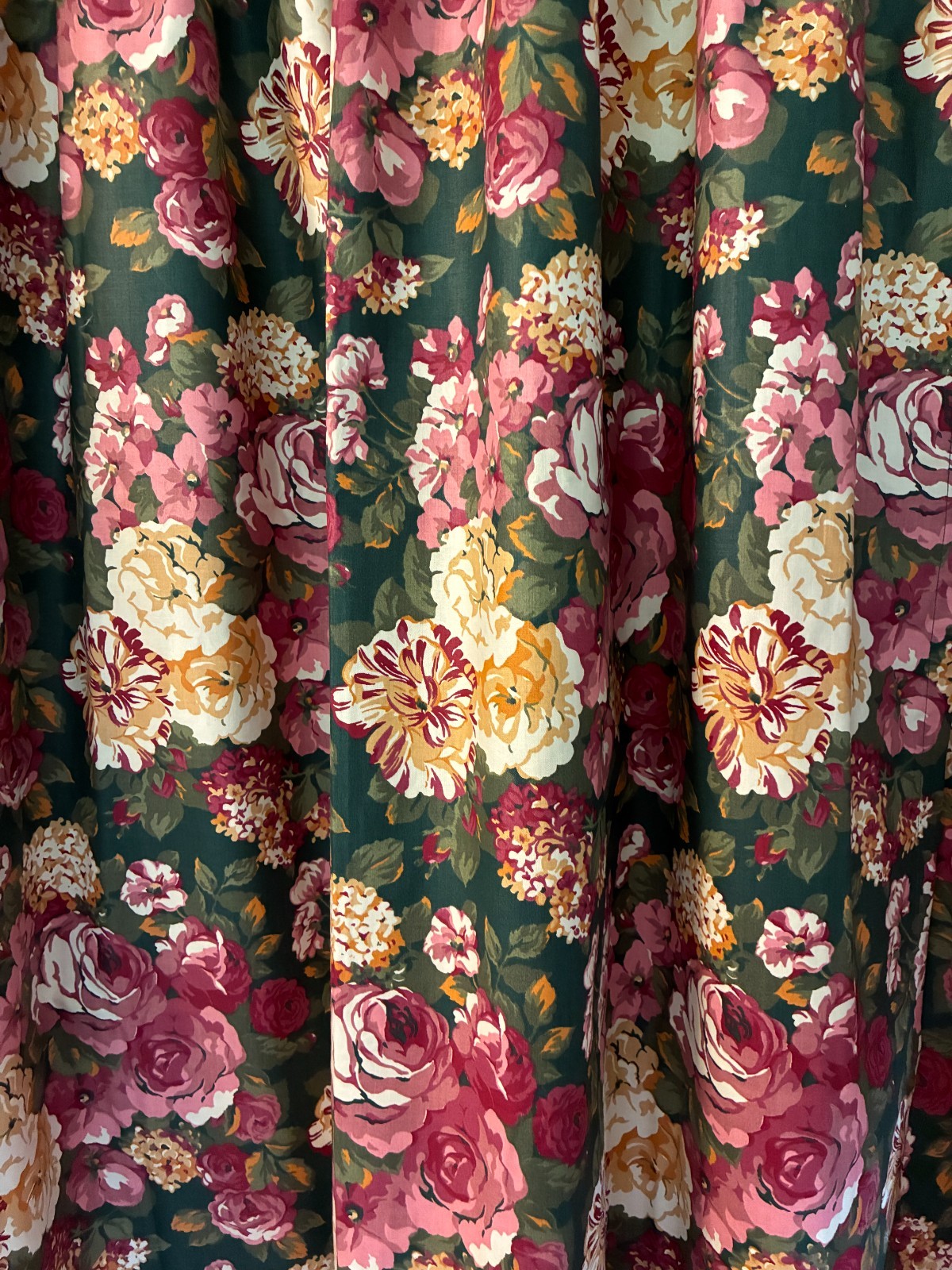 4 handmade curtain panels green pink floral layered 43 W x 83 L