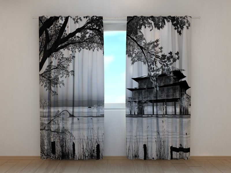 Curtain with Scenery Print Chinese Landscape Wellmira Custom Made 3D Bedroom