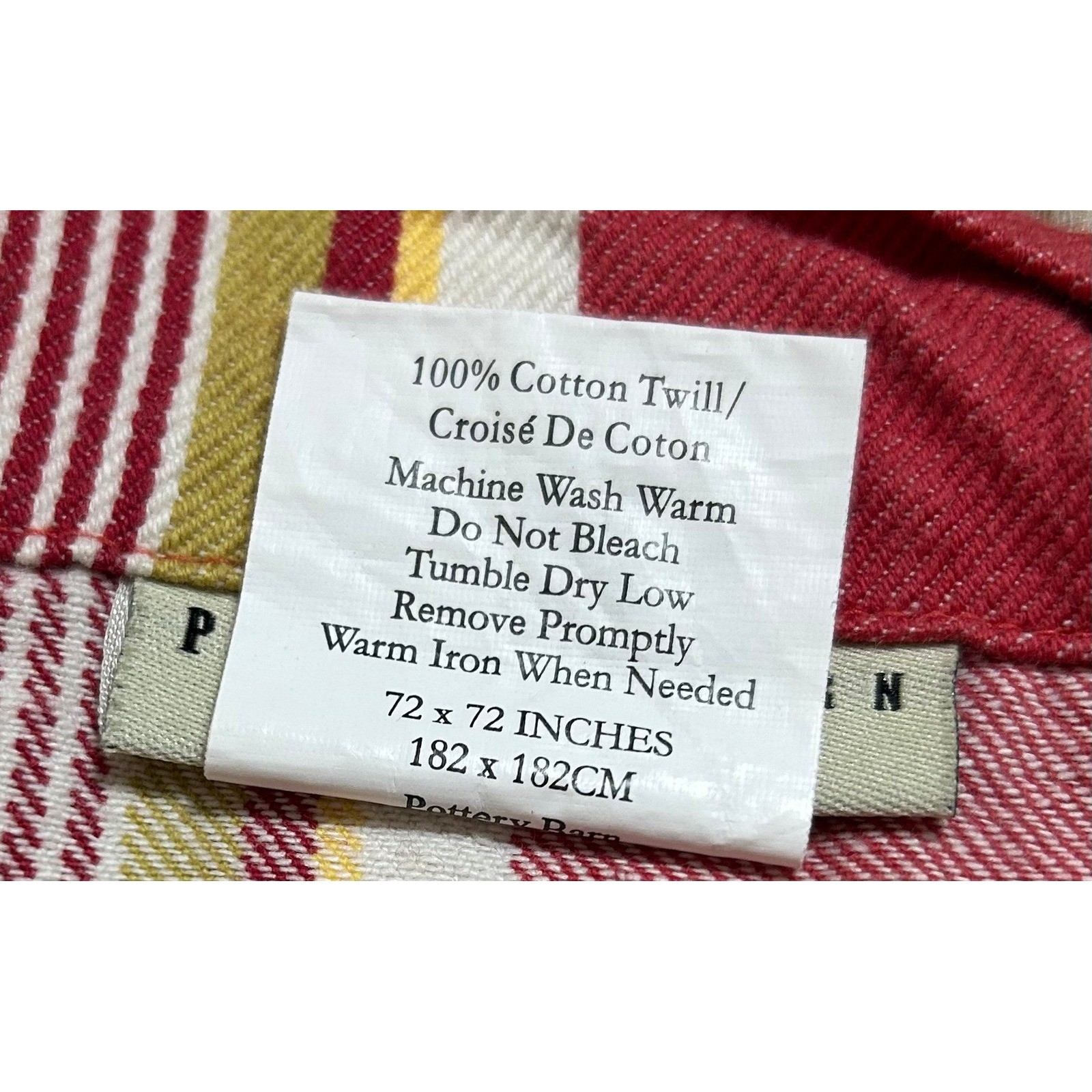 POTTERY BARN Curtains SET/2 Panels French Stripe 72×72 Red Cotton Twill Retired