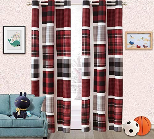 Fancy Linen Collection 2 Panel Curtain Set with Grommet Size 80″x84″ (Plaid P…