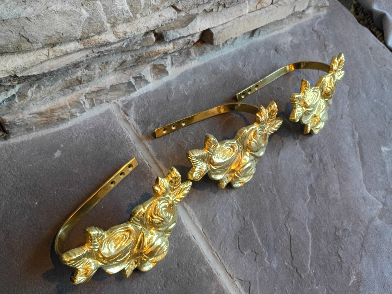 Vintage Solid Brass Curtain Drapery HEAVY Tie Hold Backs Cottage India Set 3 6in