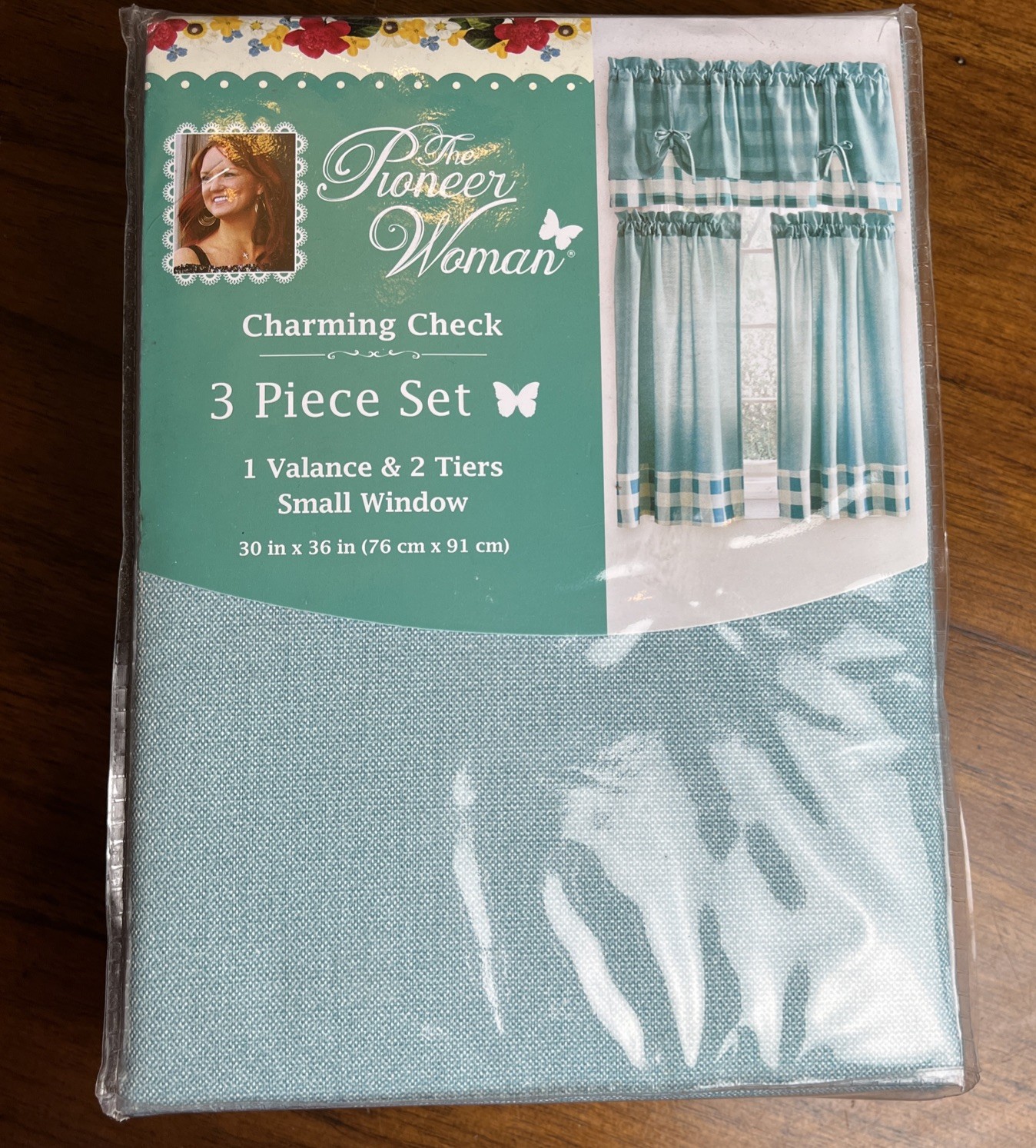 The Pioneer Woman Charming Check Teal 3-Piece Tier & Valance Set 30 in x 36 in