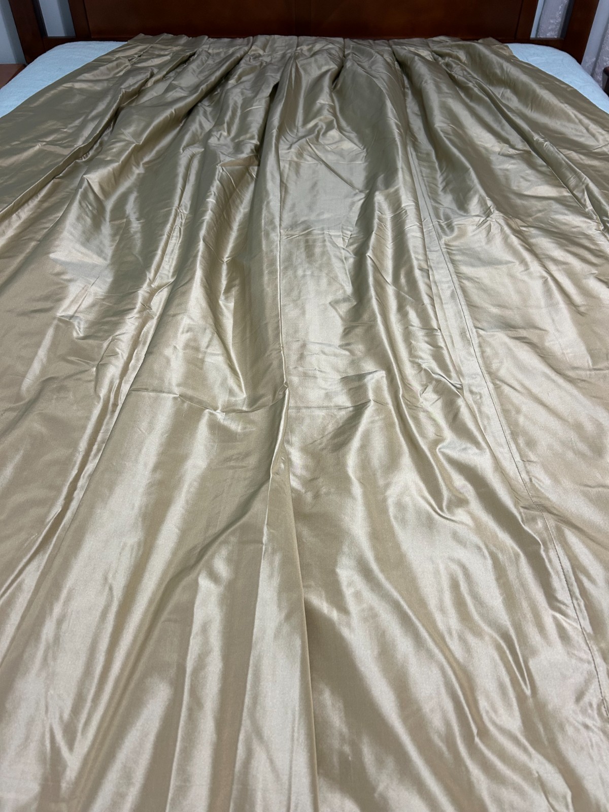 Custom Made Taffeta Silk 2 Panels 41” X 89” Pleated Drapes Curtains Green
